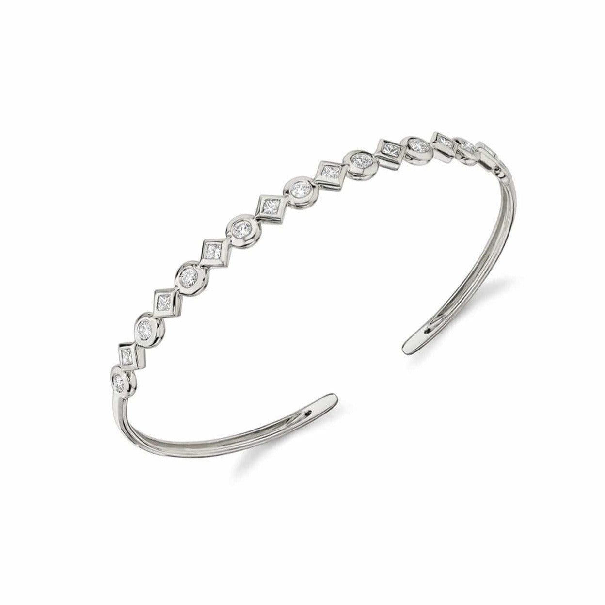 MICHAEL M Bracelets 14K White Gold Bezel Mixed Shape Cuff Bracelet BR419
