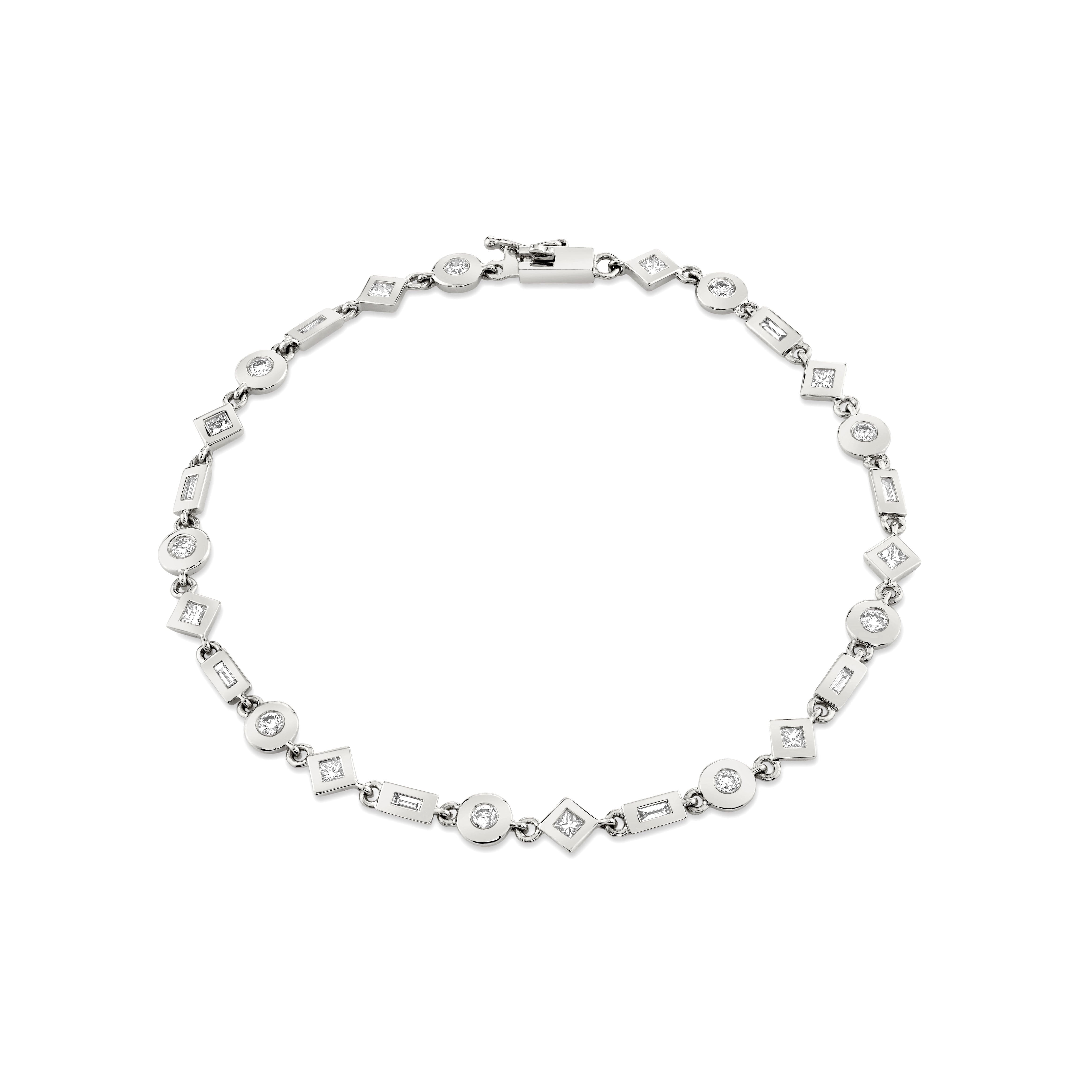 MICHAEL M Bracelets 14K White Gold / Small Mixed Shape Bezel Tennis Bracelet BR410WG