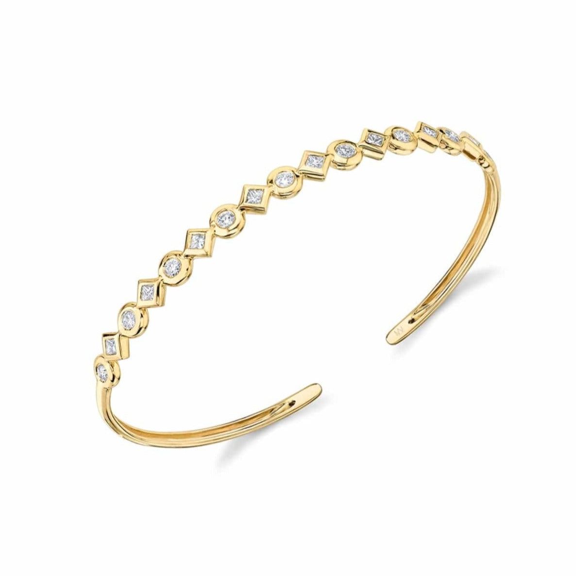 MICHAEL M Bracelets 14K Yellow Gold Bezel Mixed Shape Cuff Bracelet BR419