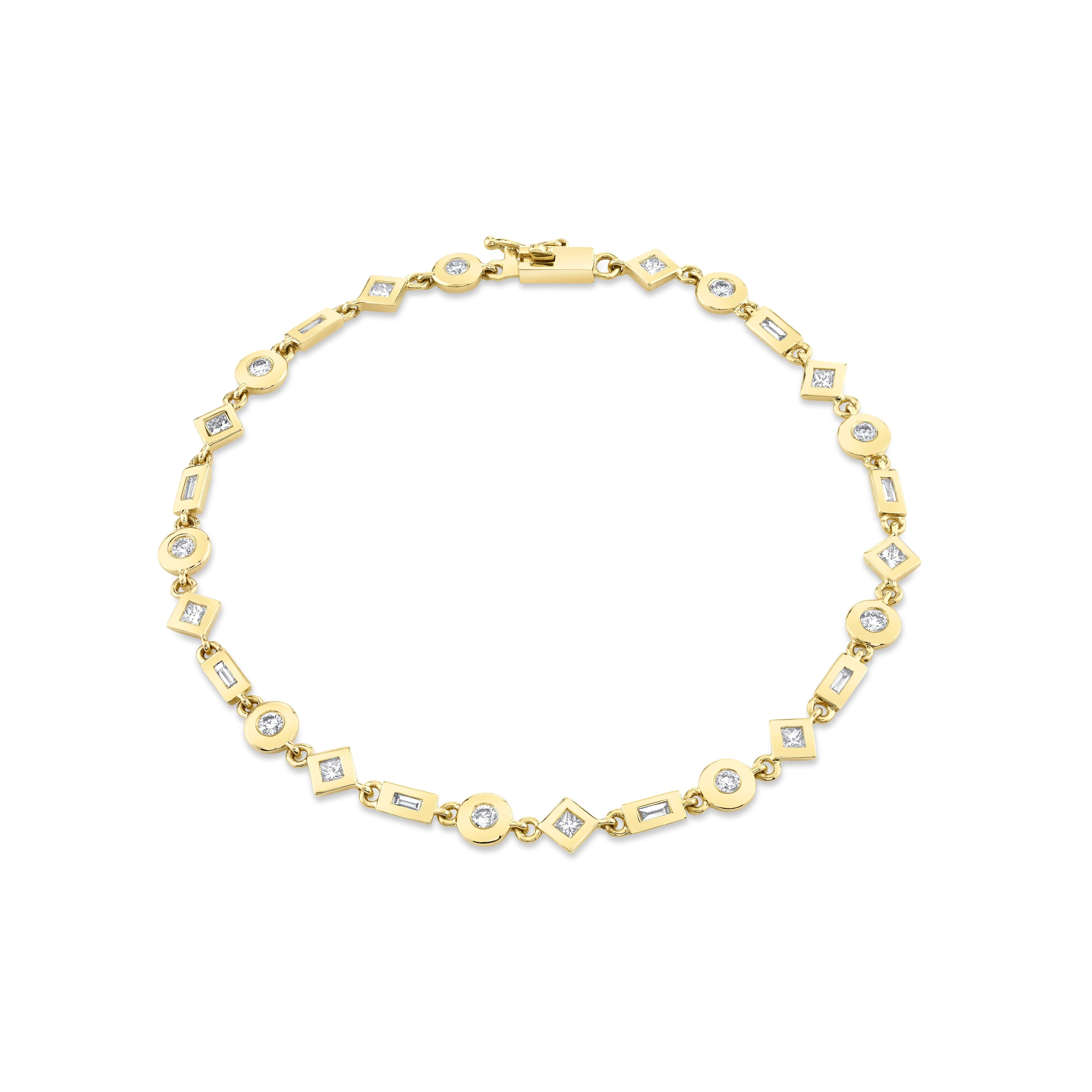 MICHAEL M Bracelets 14K Yellow Gold / Small Mixed Shape Bezel Tennis Bracelet BR410
