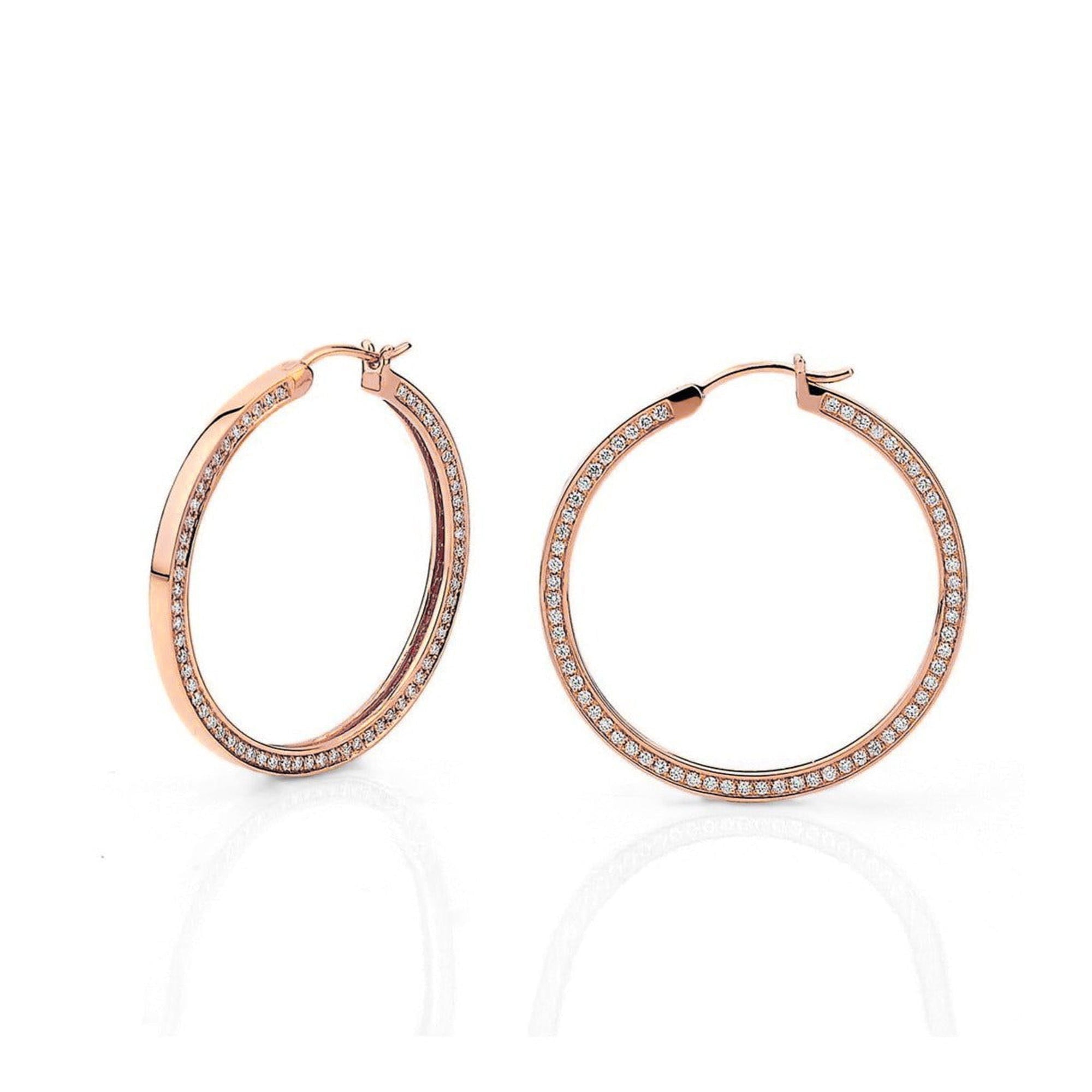 MICHAEL M Earrings 14K Rose Gold Large Chroma Gold Edge Pavé Hoops ER481-HP