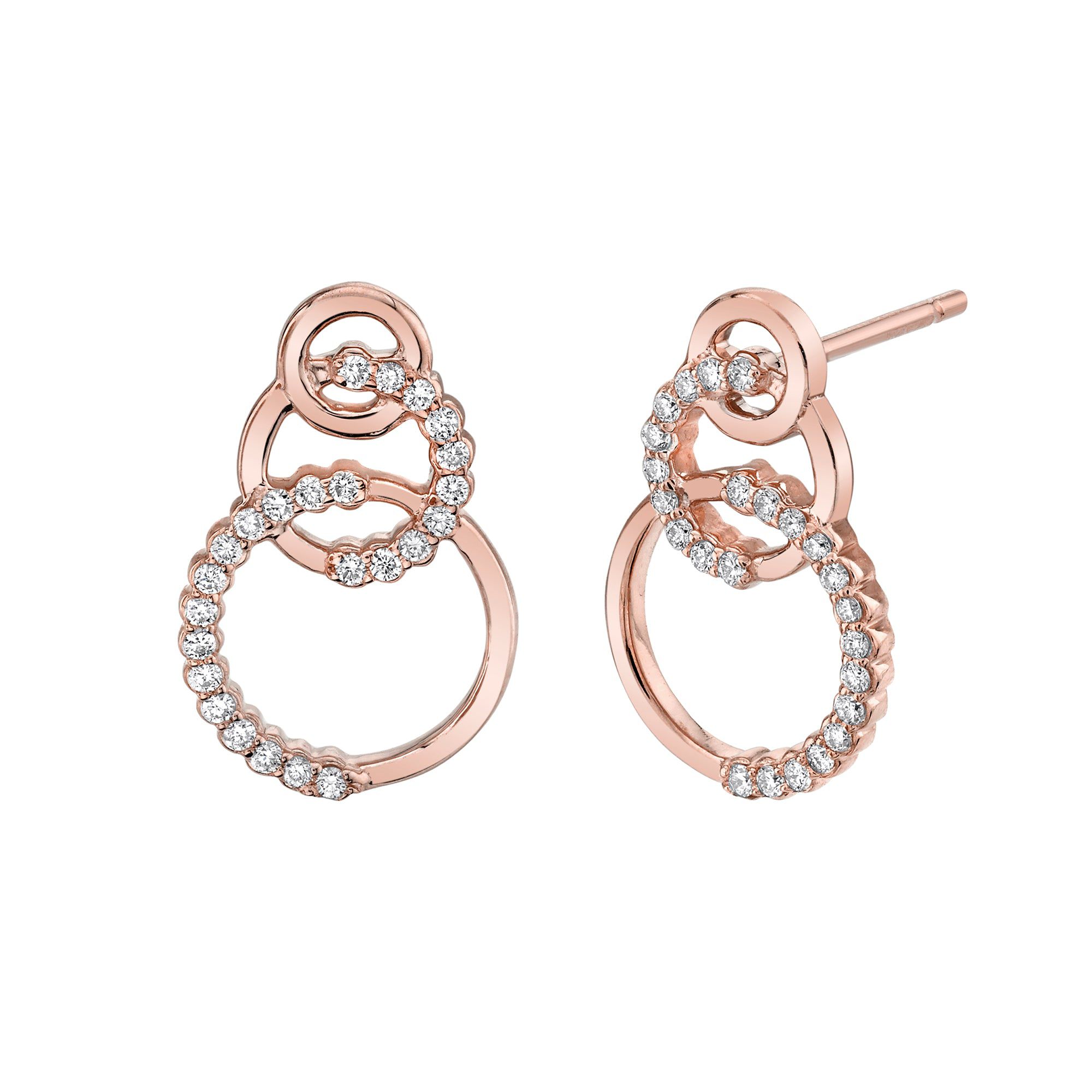 MICHAEL M Earrings 14K Rose Gold Triple Circle Diamond Drop Earrings ER273RG