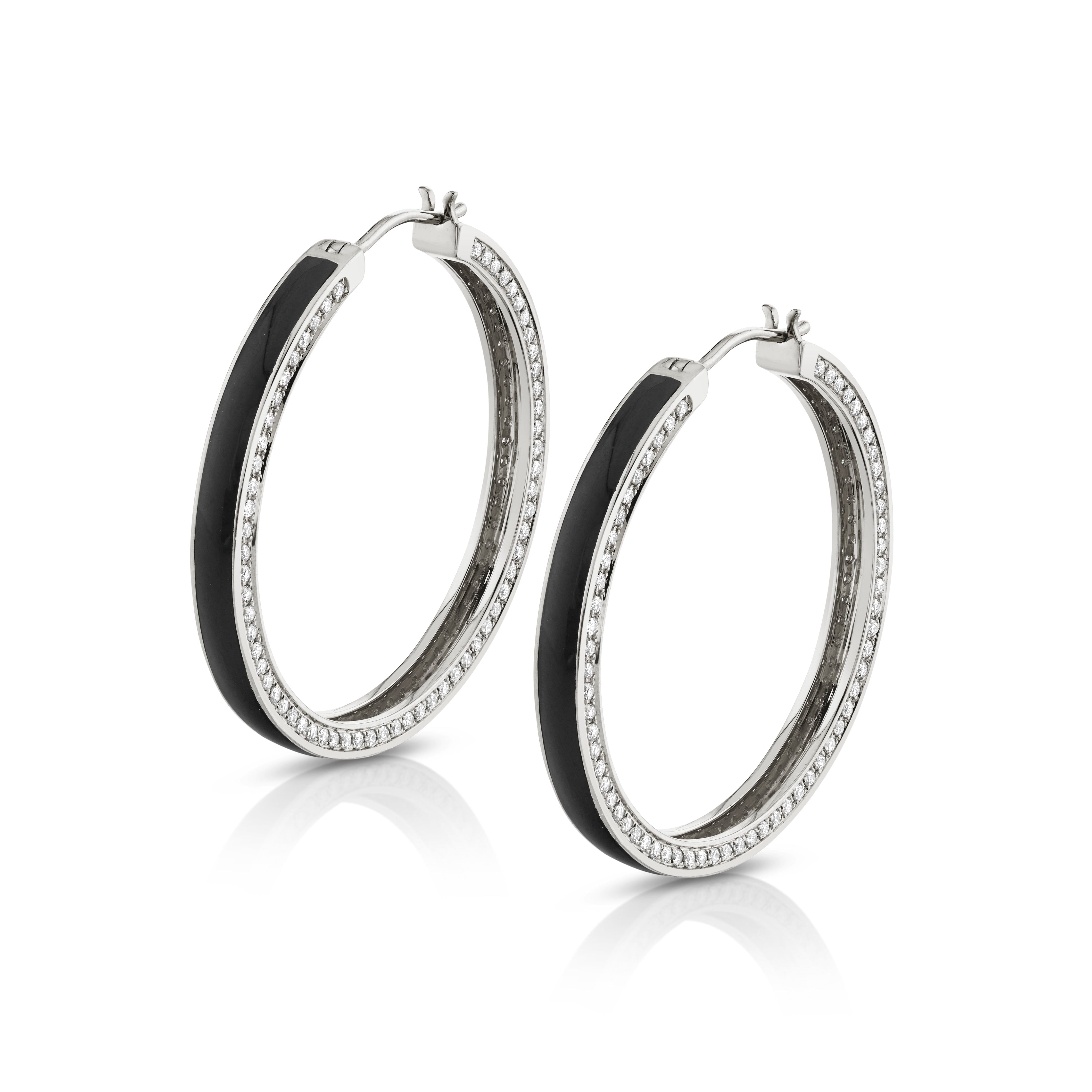 MICHAEL M Earrings 14k White Gold / Black Chroma Pavé Edge Hoop Earrings ER481