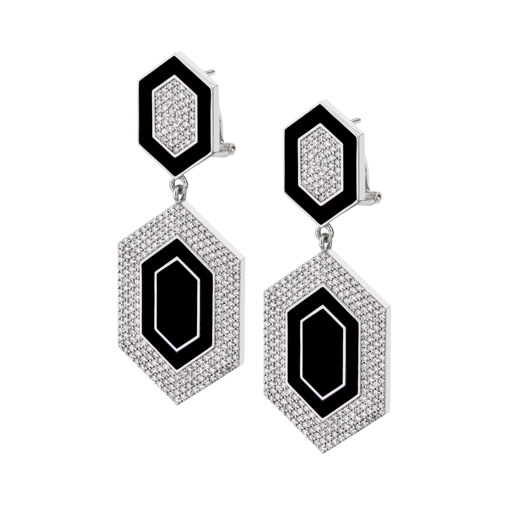 MICHAEL M Earrings 14k White Gold / Black Chroma Pavé Hexagon Cocktail Earrings ER490BK