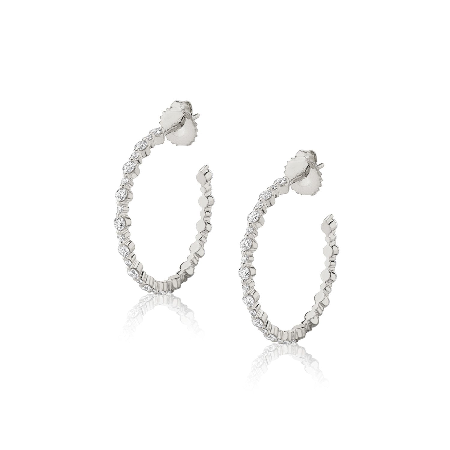 MICHAEL M Earrings 14K White Gold Cloud Alternating Hoops ER392WG