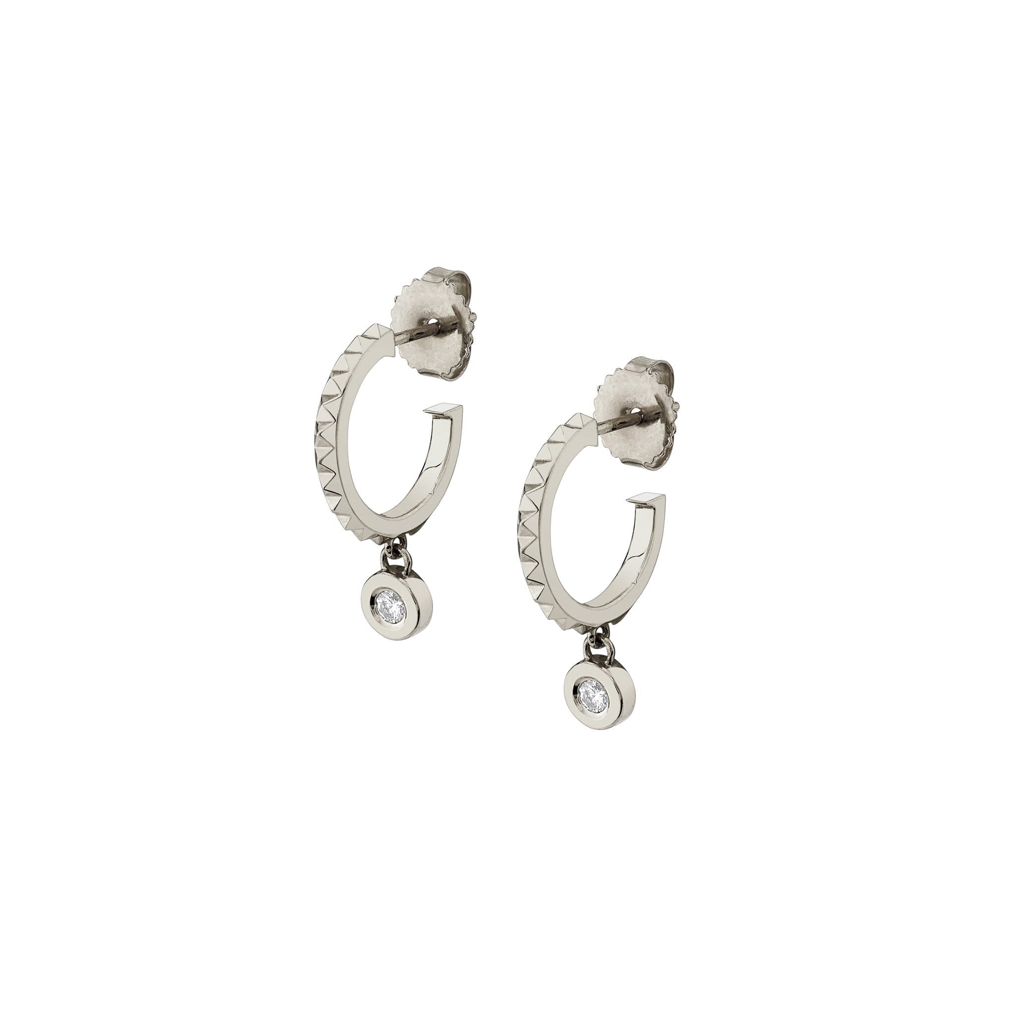 MICHAEL M Earrings 14K White Gold Foundation Bezel Huggie Hoops ER377