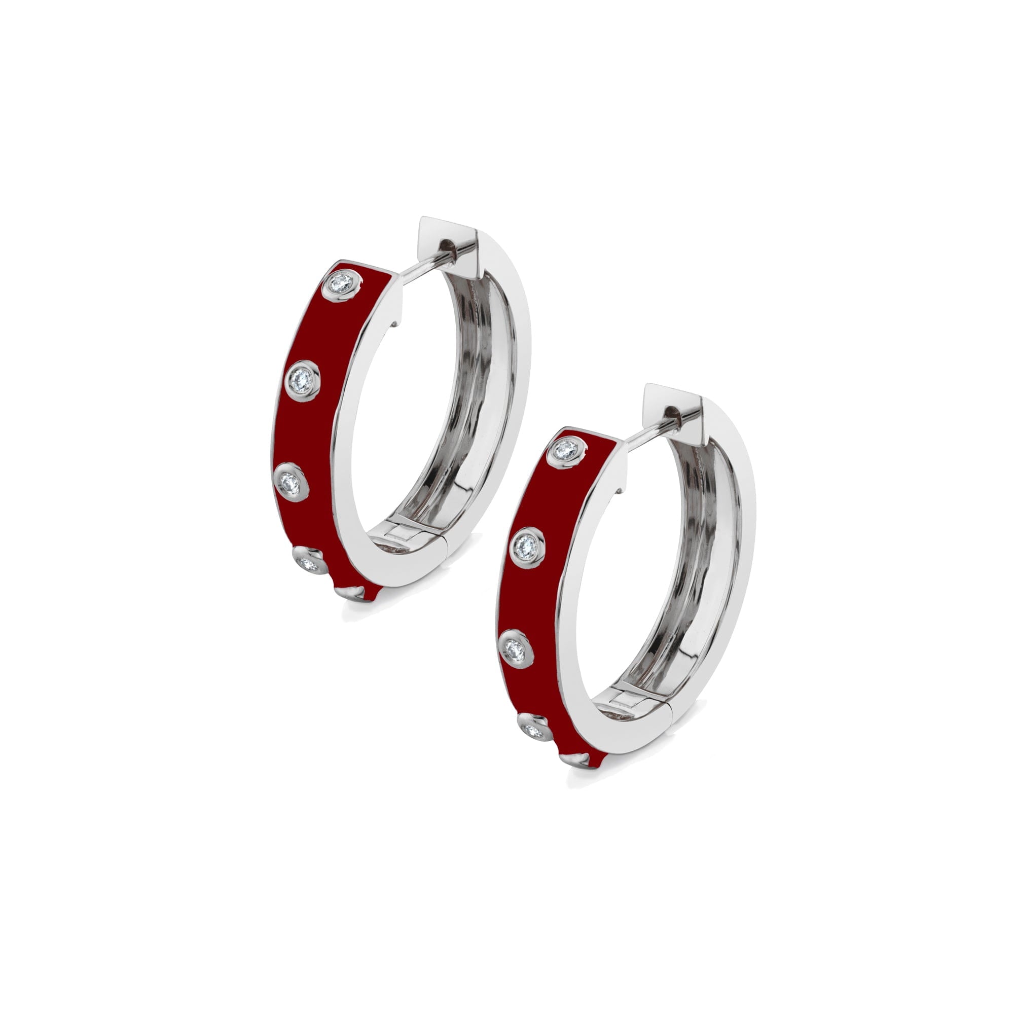 MICHAEL M Earrings 14k White Gold / Magenta Chroma Extruded Bezel Huggies ER486MA