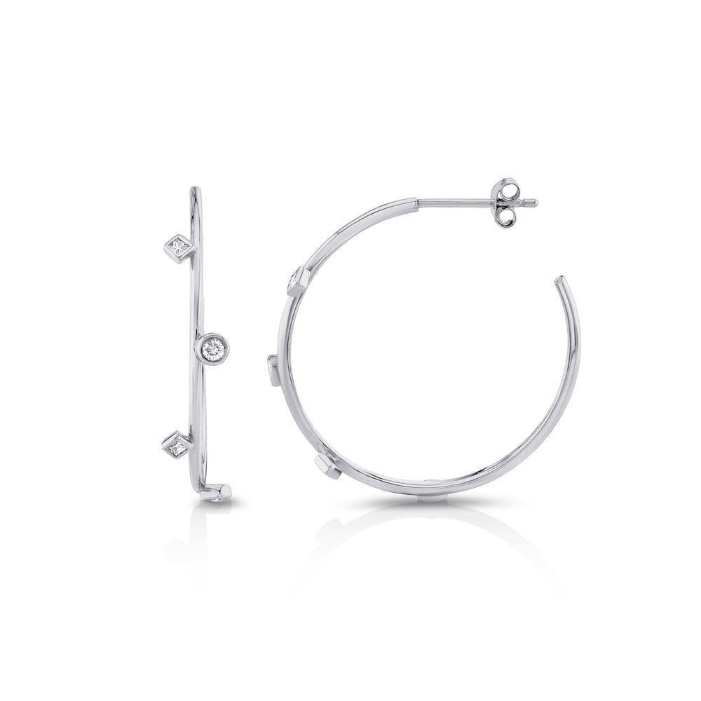MICHAEL M Earrings 14K White Gold Mixed Shape Bezel Hoops ER413