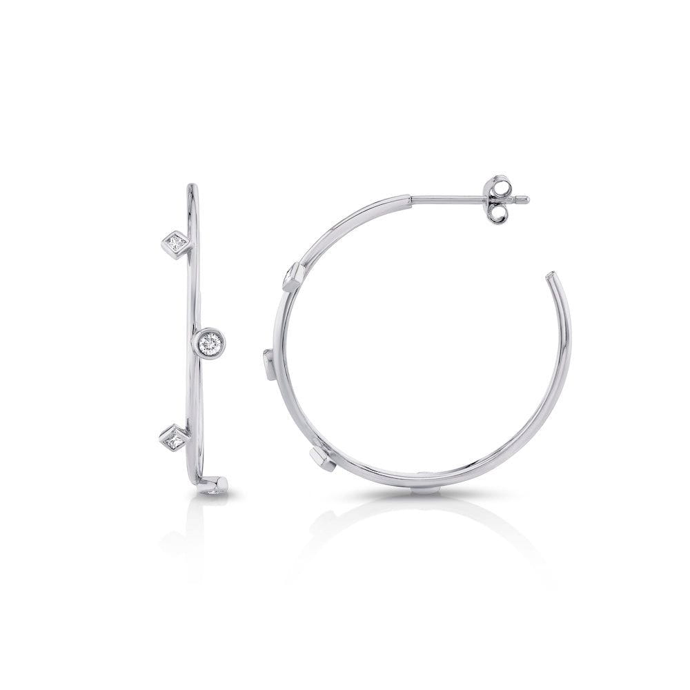 MICHAEL M Earrings 14K White Gold Mixed Shape Bezel Hoops