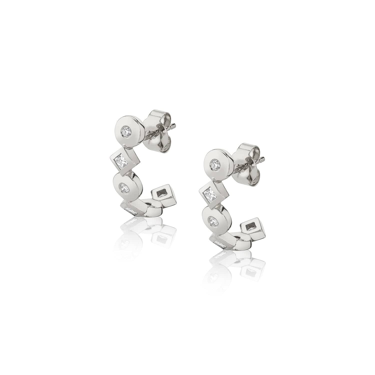 MICHAEL M Earrings 14K White Gold Mixed Shape Bezel Huggies ER421