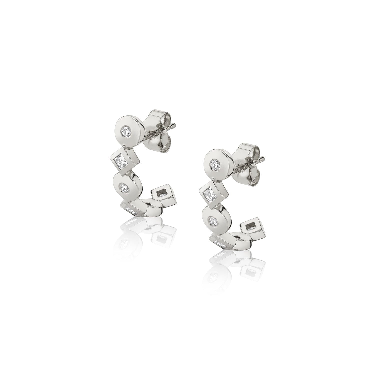 MICHAEL M Earrings 14K White Gold Mixed Shape Bezel Huggies ER421WG
