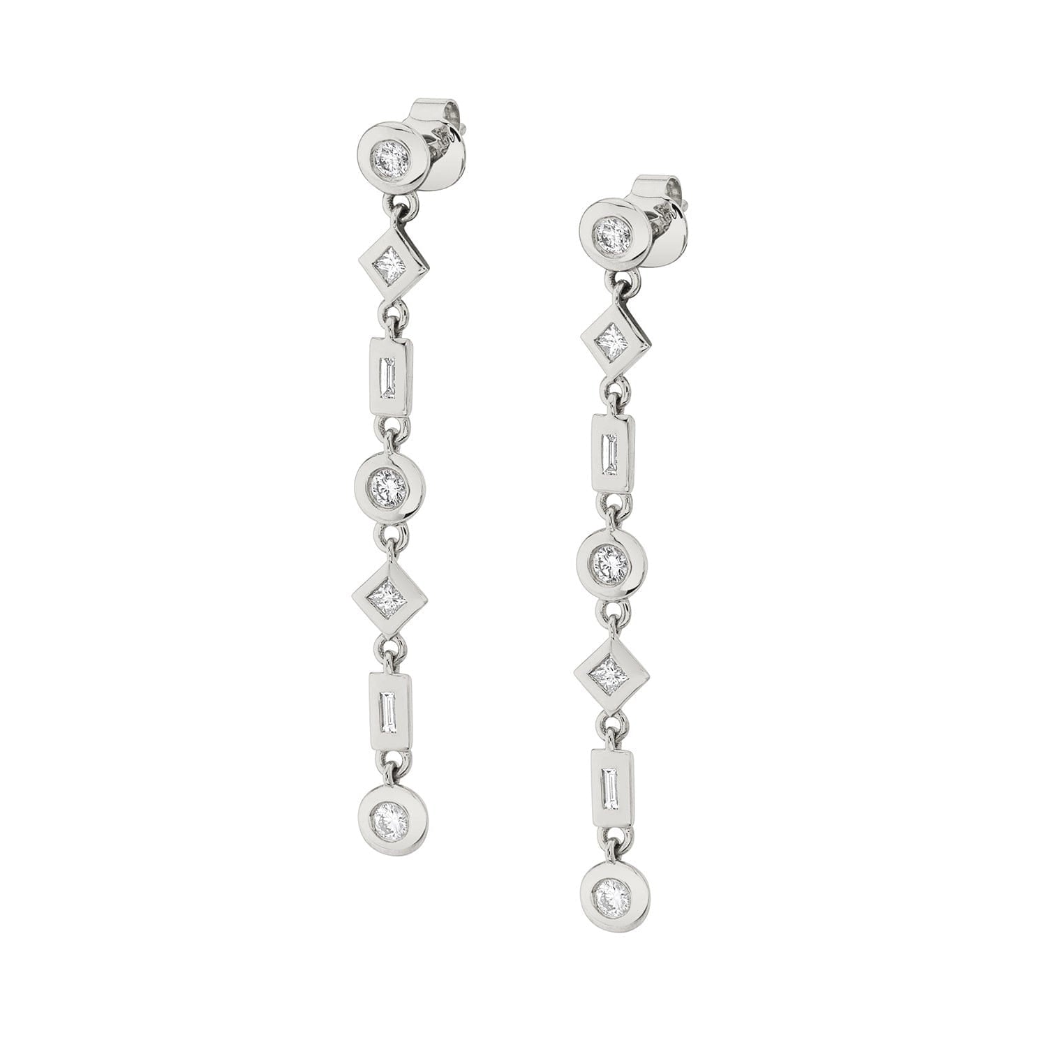MICHAEL M Earrings 14K White Gold Mixed Shape Bezel Tennis Earrings ER416WG