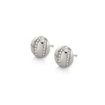 MICHAEL M Earrings 14K White Gold Orb Stripe Button Studs ER531