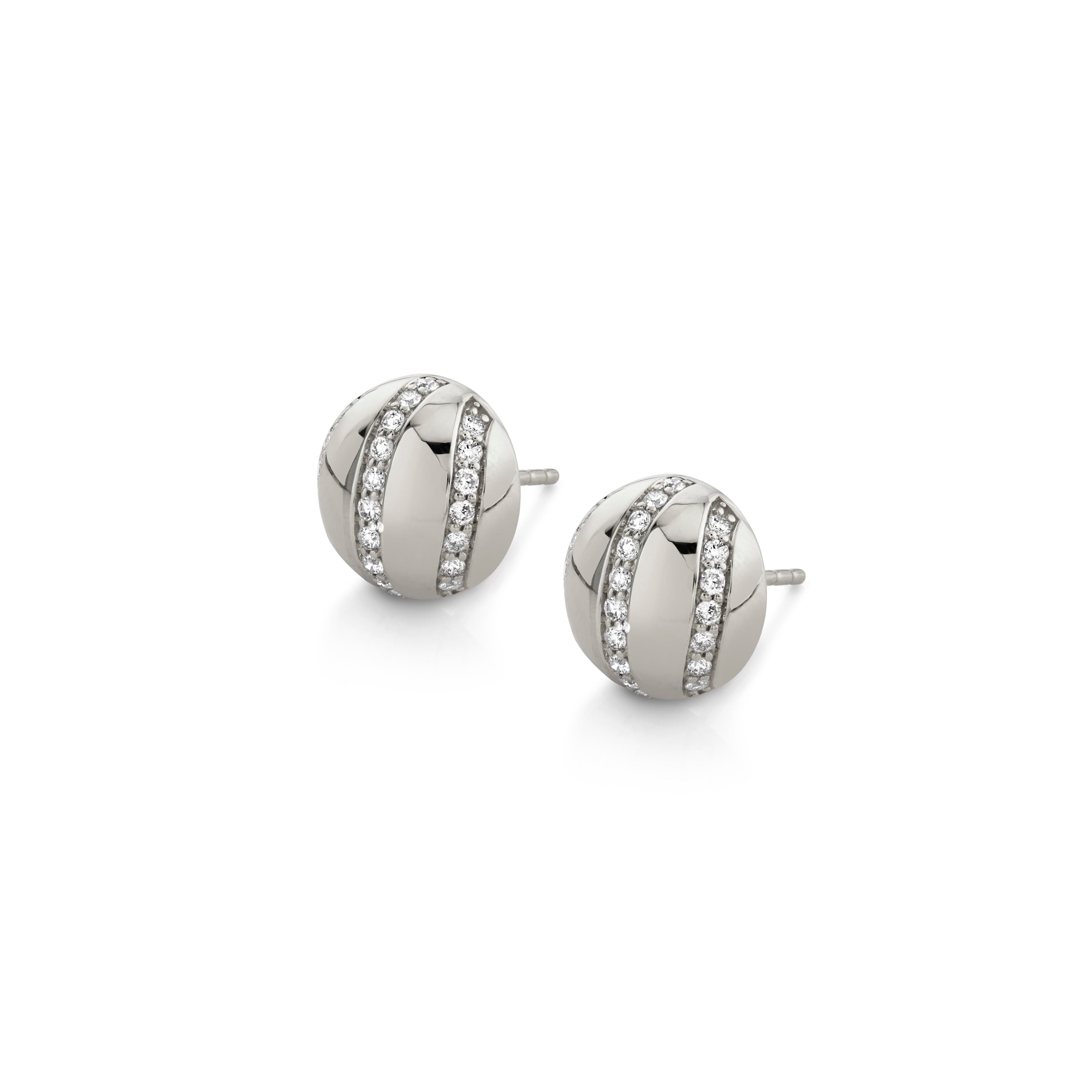 MICHAEL M Earrings 14K White Gold Orb Stripe Button Studs ER531