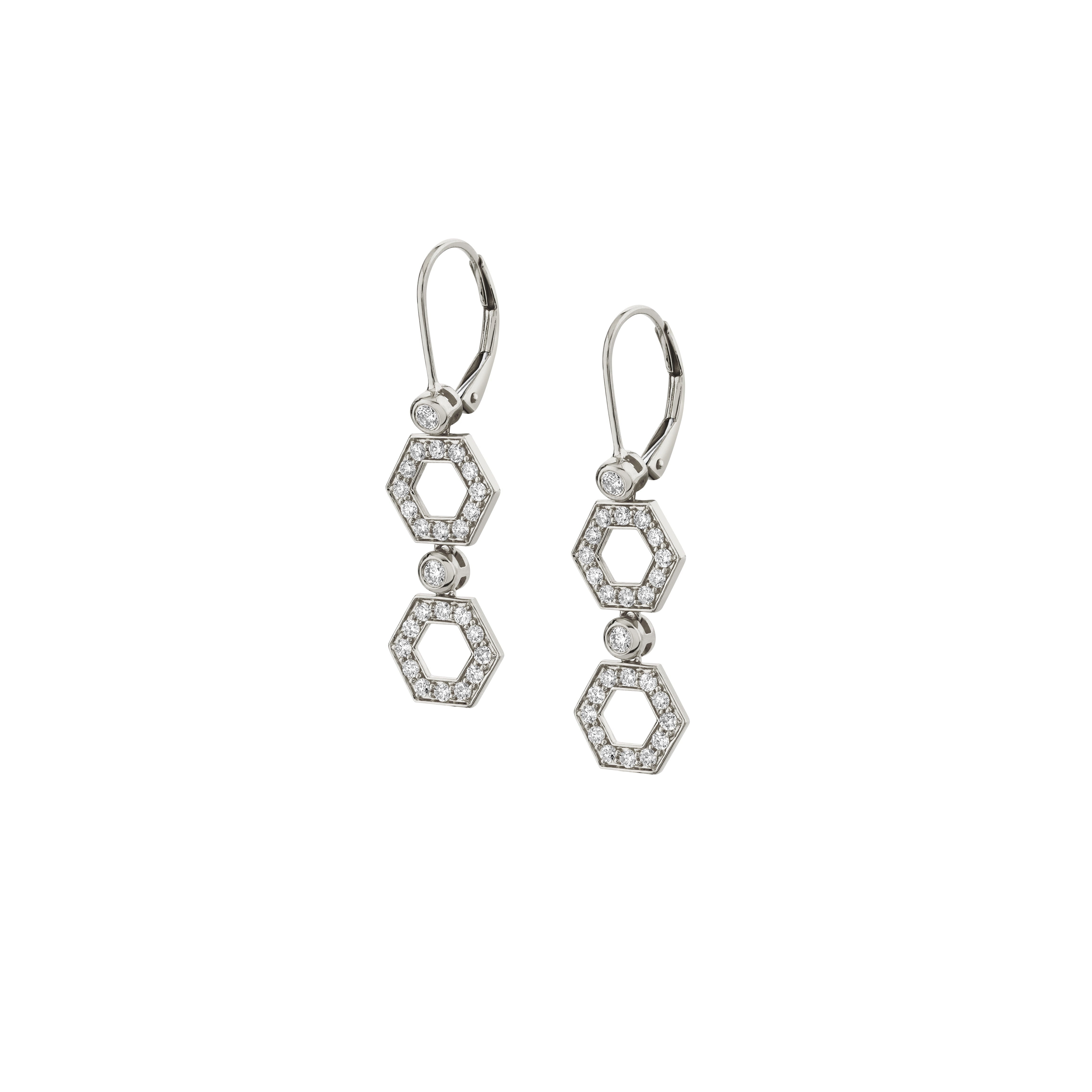 MICHAEL M Earrings 14K White Gold Pavé Hex Short Infinity Earrings ER517