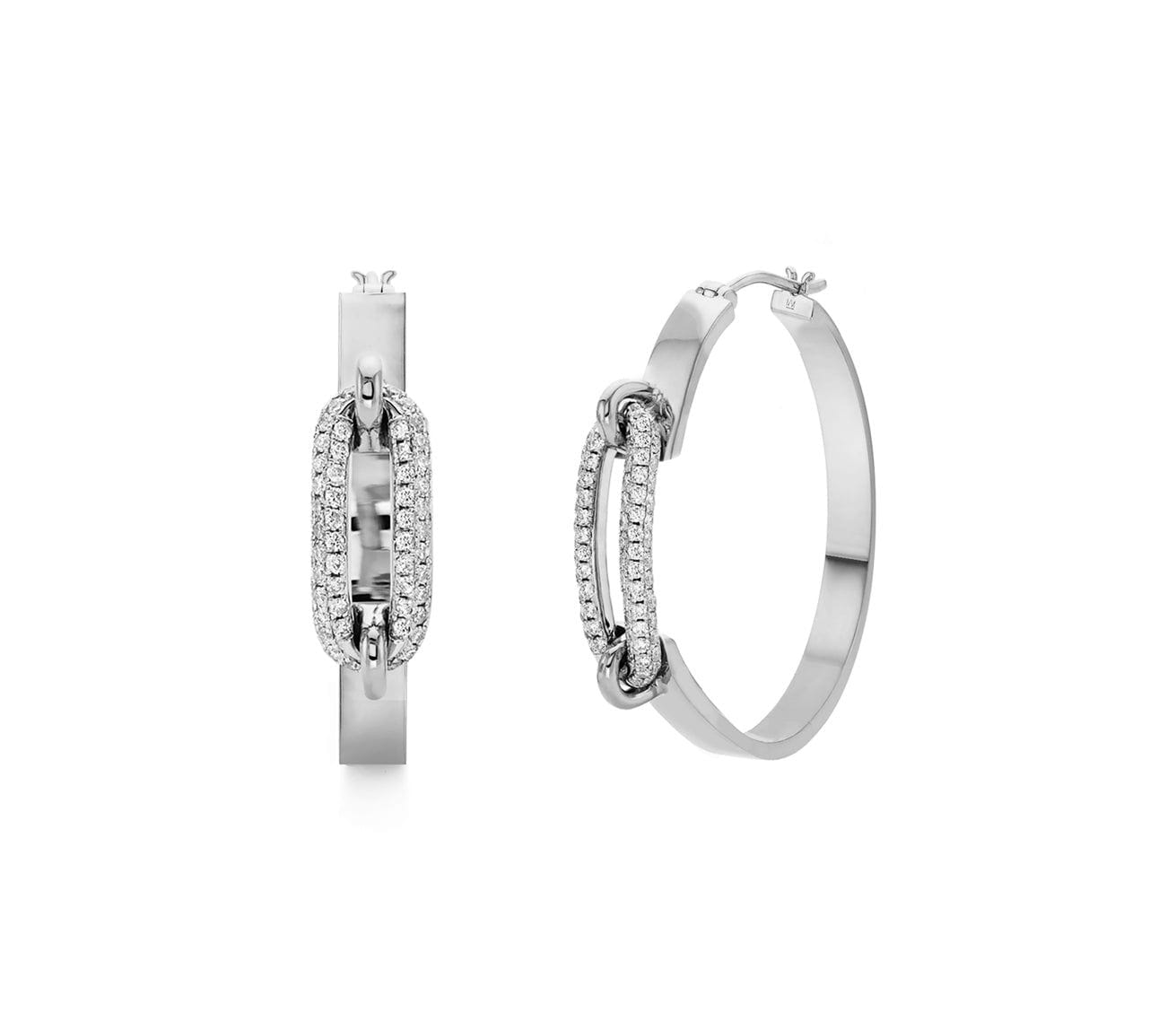 MICHAEL M Earrings 14K White Gold Pavé Luxe Link Hoop Earrings