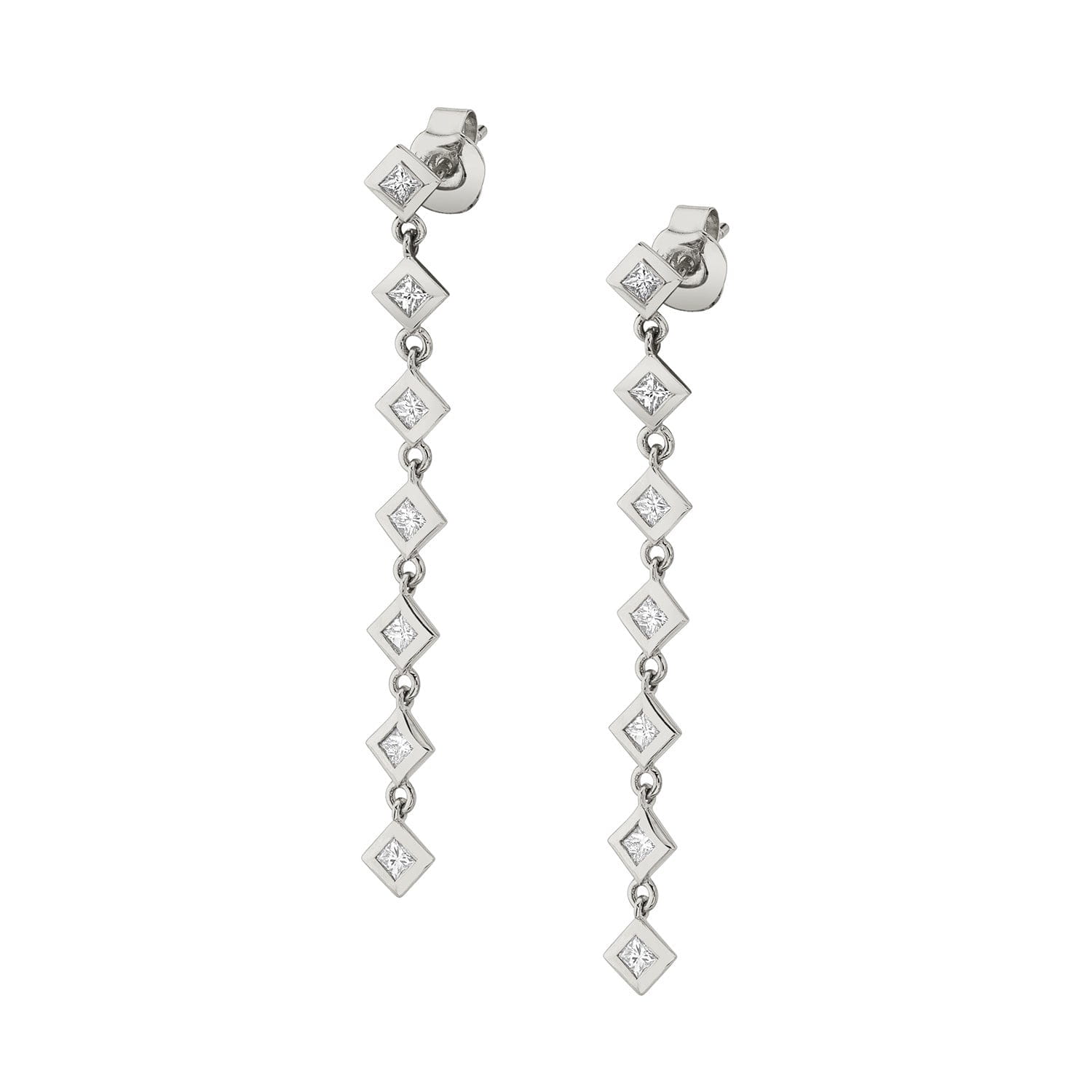 MICHAEL M Earrings 14K White Gold Princess Bezel Tennis Earrings ER415WG
