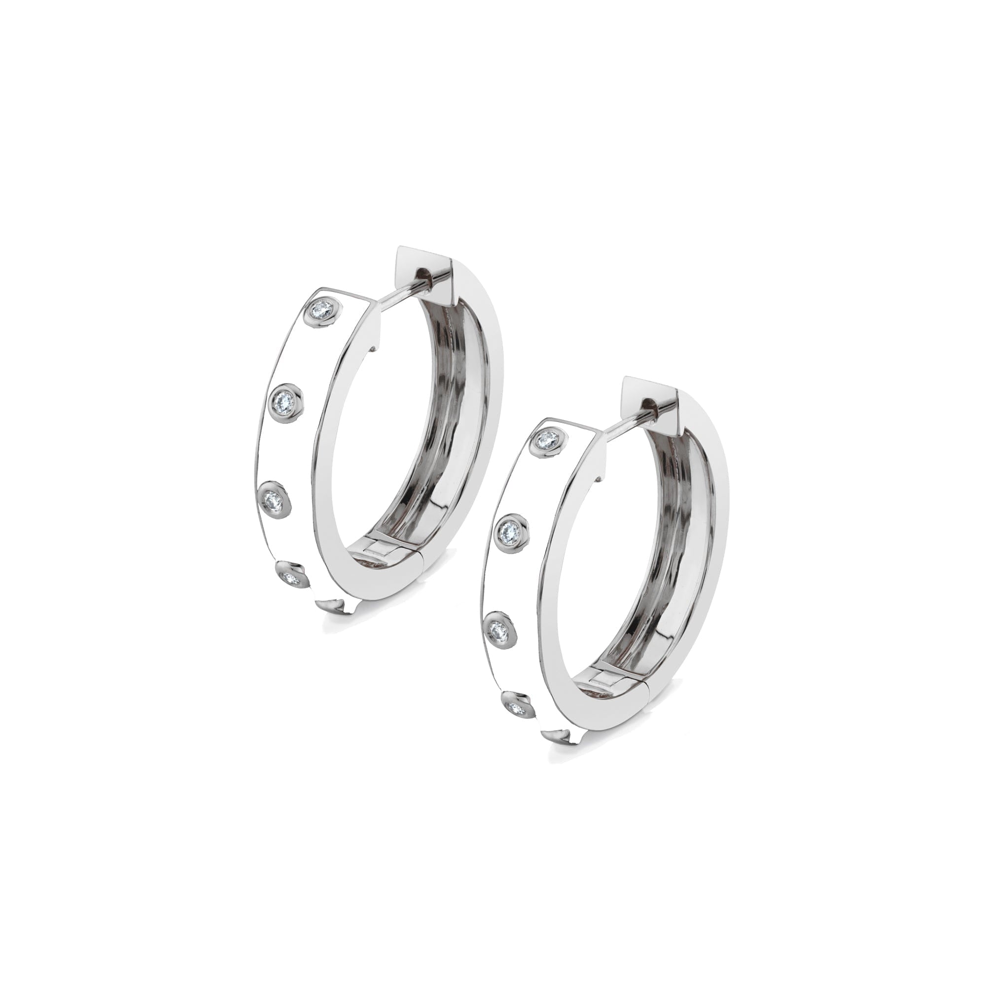 MICHAEL M Earrings 14k White Gold / White Chroma Extruded Bezel Huggies ER486WH