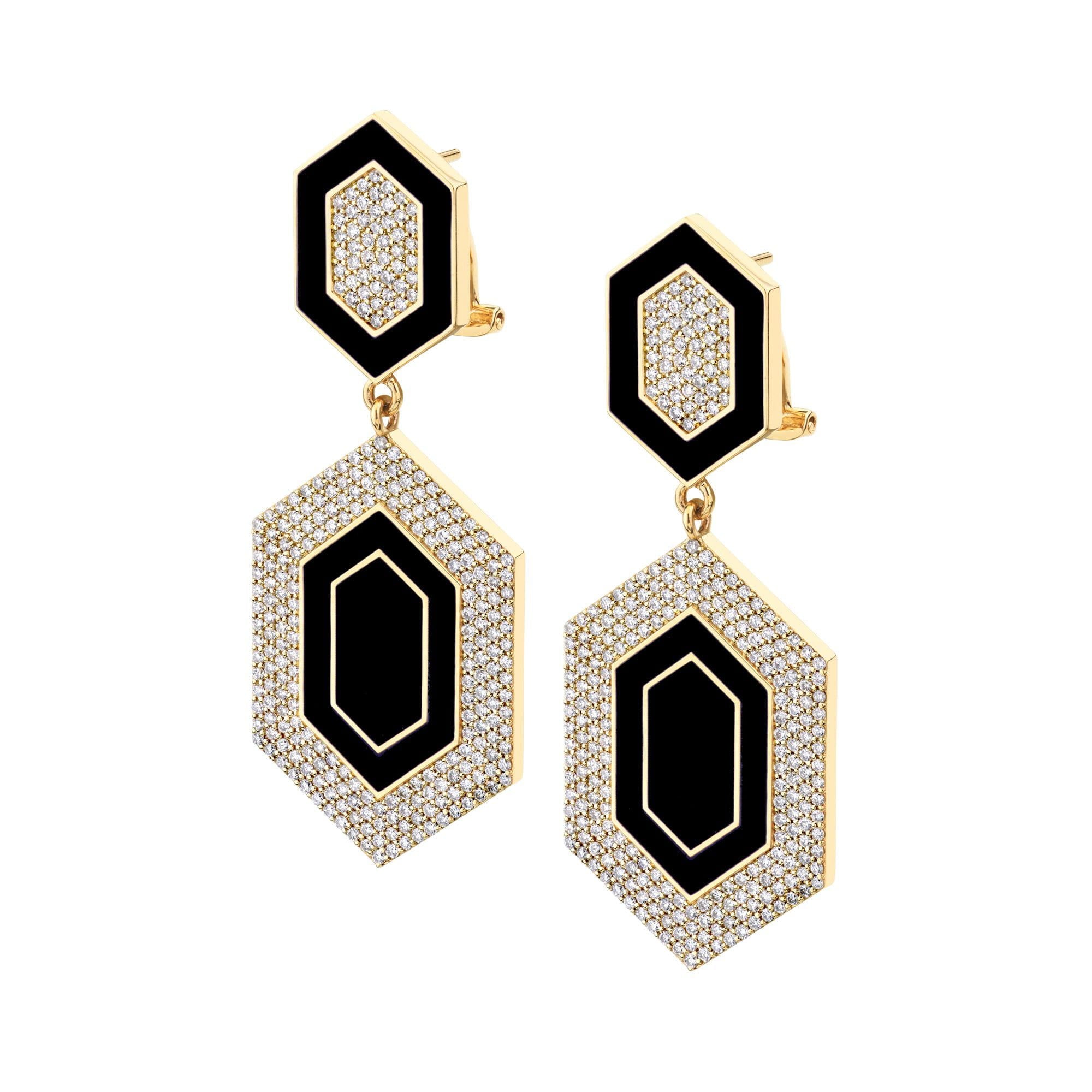 MICHAEL M Earrings 14k Yellow Gold / Black Chroma Pavé Hexagon Cocktail Earrings ER490