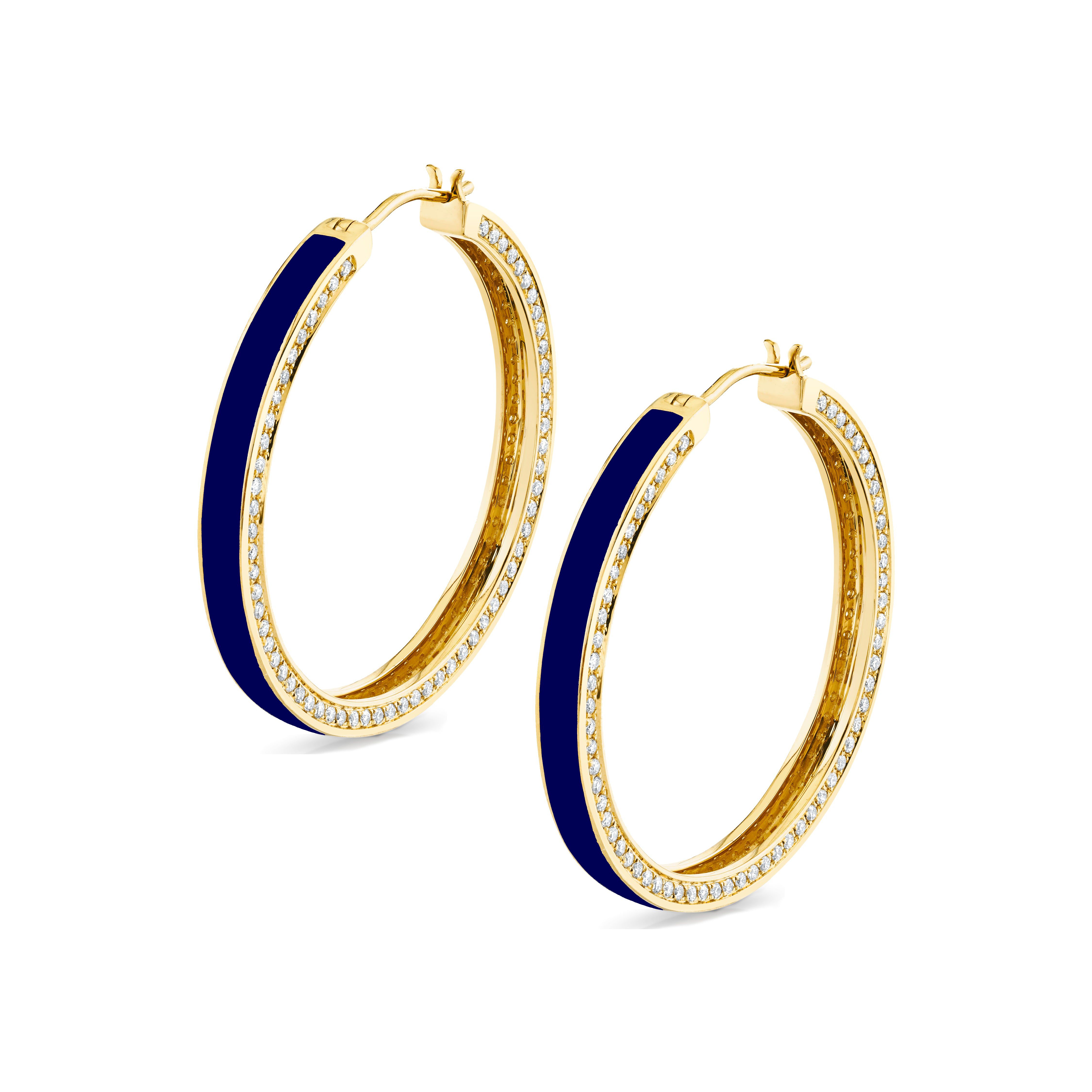 MICHAEL M Earrings 14k Yellow Gold / Blue Chroma Pavé Edge Hoop Earrings ER481