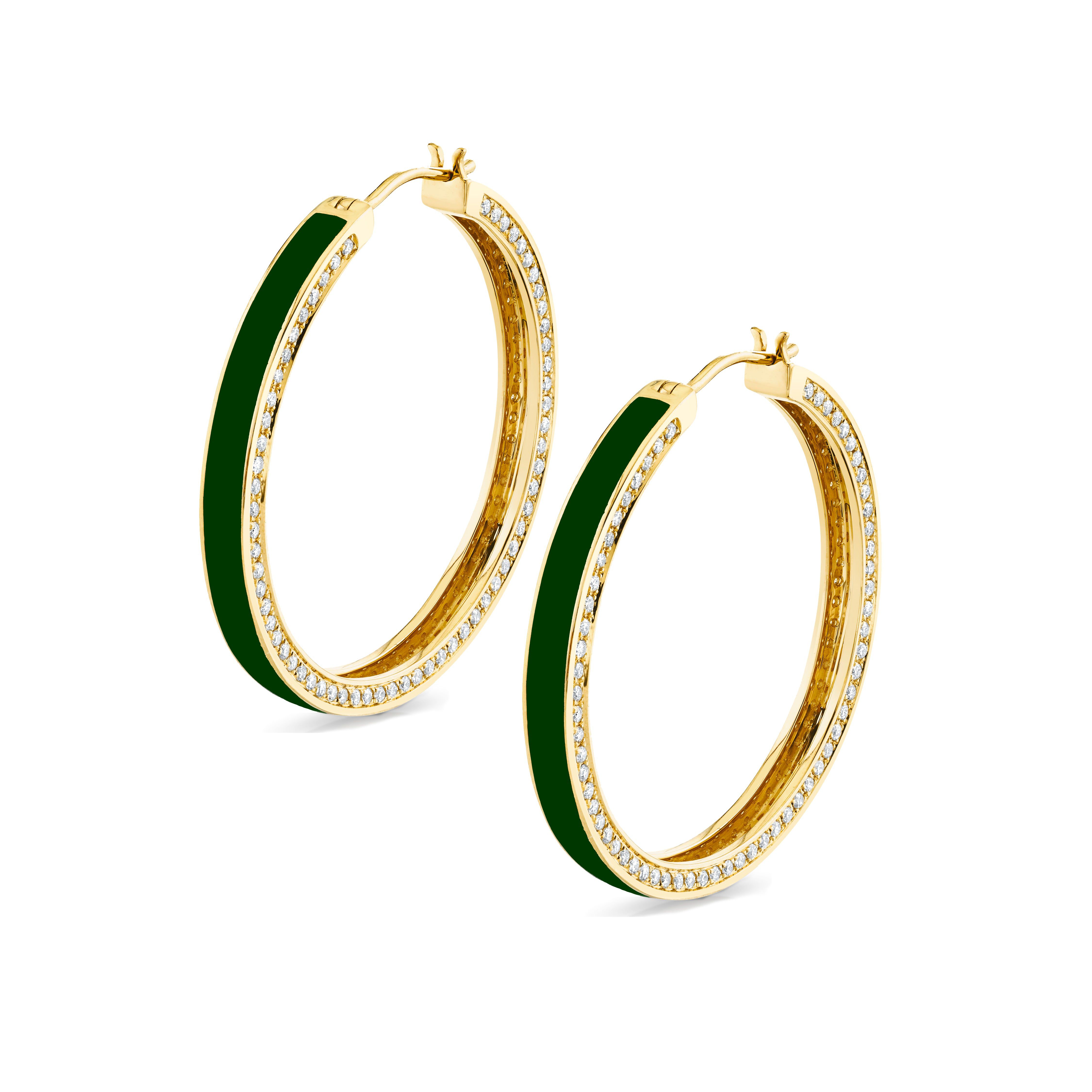 MICHAEL M Earrings 14k Yellow Gold / Green Chroma Pavé Edge Hoop Earrings ER481