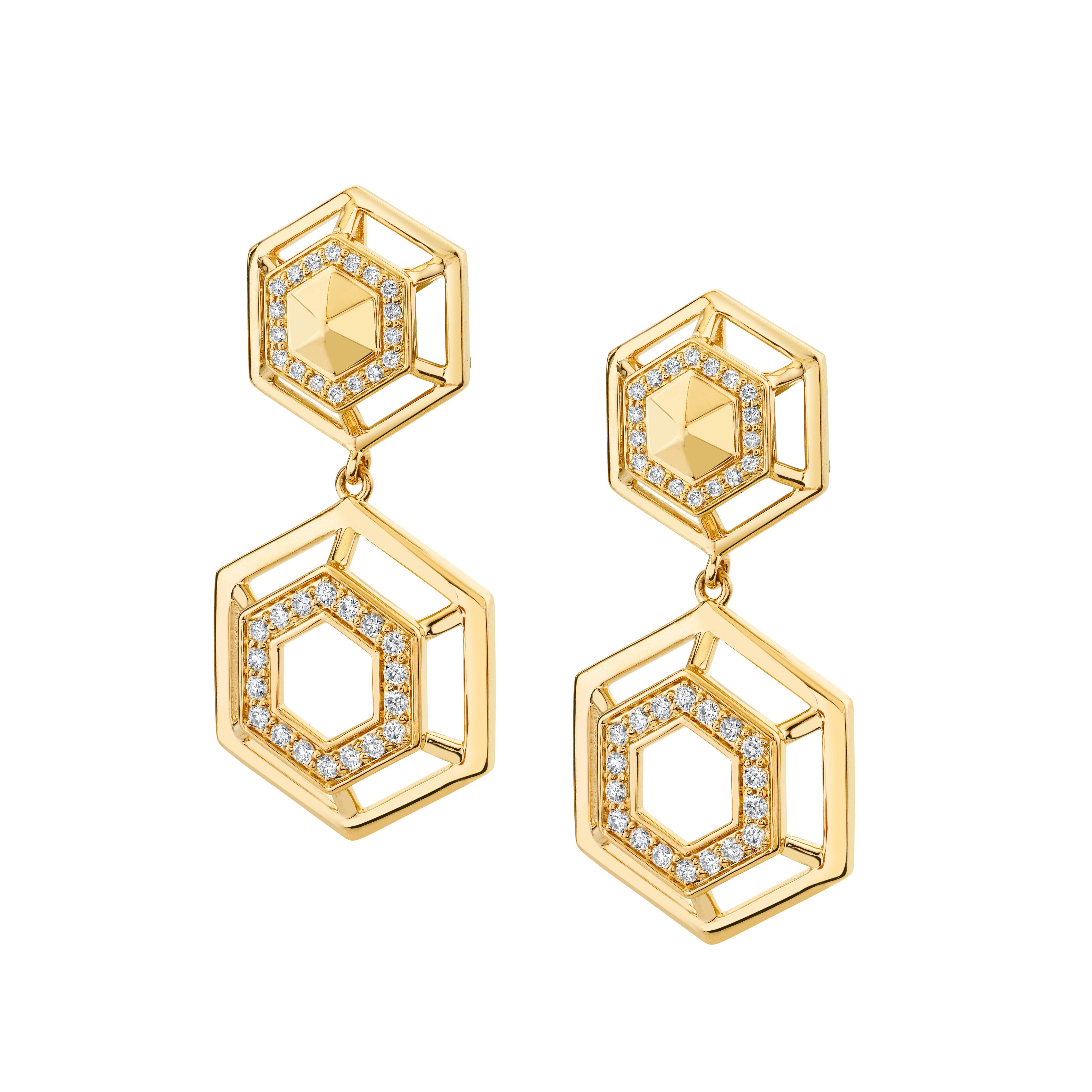 MICHAEL M Earrings 14K Yellow Gold Hex Truss Cocktail Earrings ER512