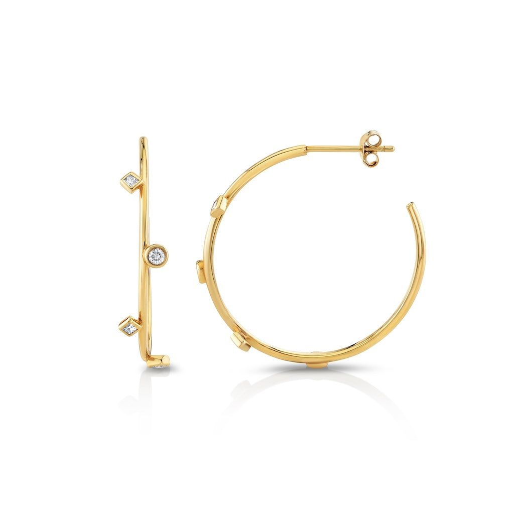MICHAEL M Earrings 14K Yellow Gold Mixed Shape Bezel Hoops ER413