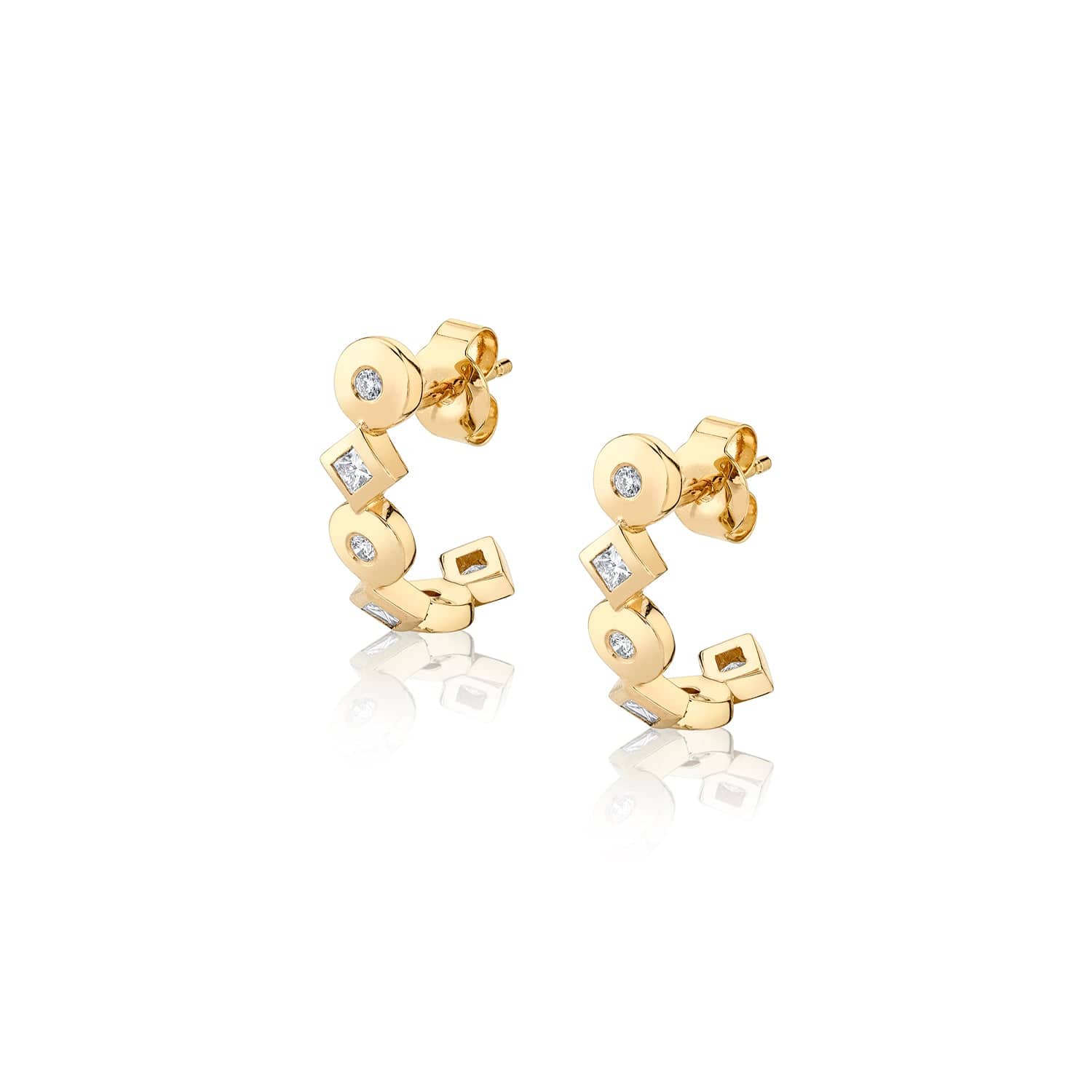 MICHAEL M Earrings 14K Yellow Gold Mixed Shape Bezel Huggies ER421