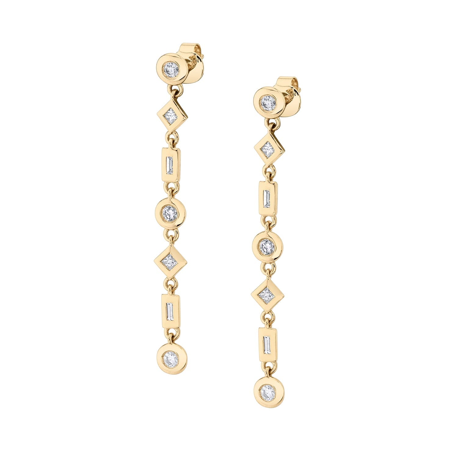 MICHAEL M Earrings 14K Yellow Gold Mixed Shape Bezel Tennis Earrings ER416YG