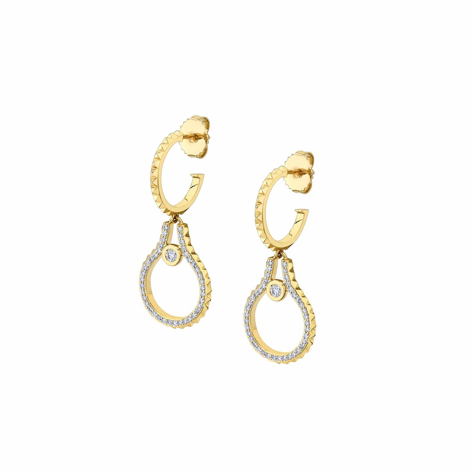 MICHAEL M Earrings 14K Yellow Gold Pavé Mini Signature MM Tetra Earring ER375