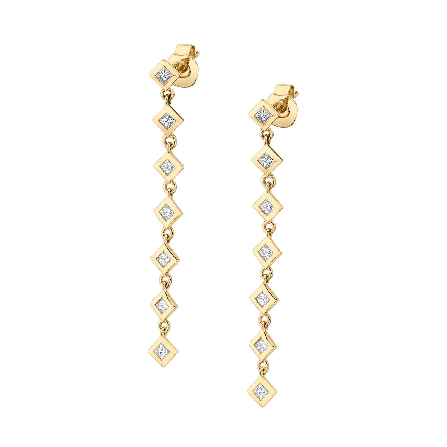 MICHAEL M Earrings 14K Yellow Gold Princess Bezel Tennis Earrings ER415