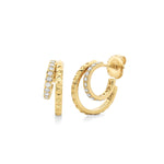 MICHAEL M Earrings 14K Yellow Gold Tetra Double Huggie Hoops ER351