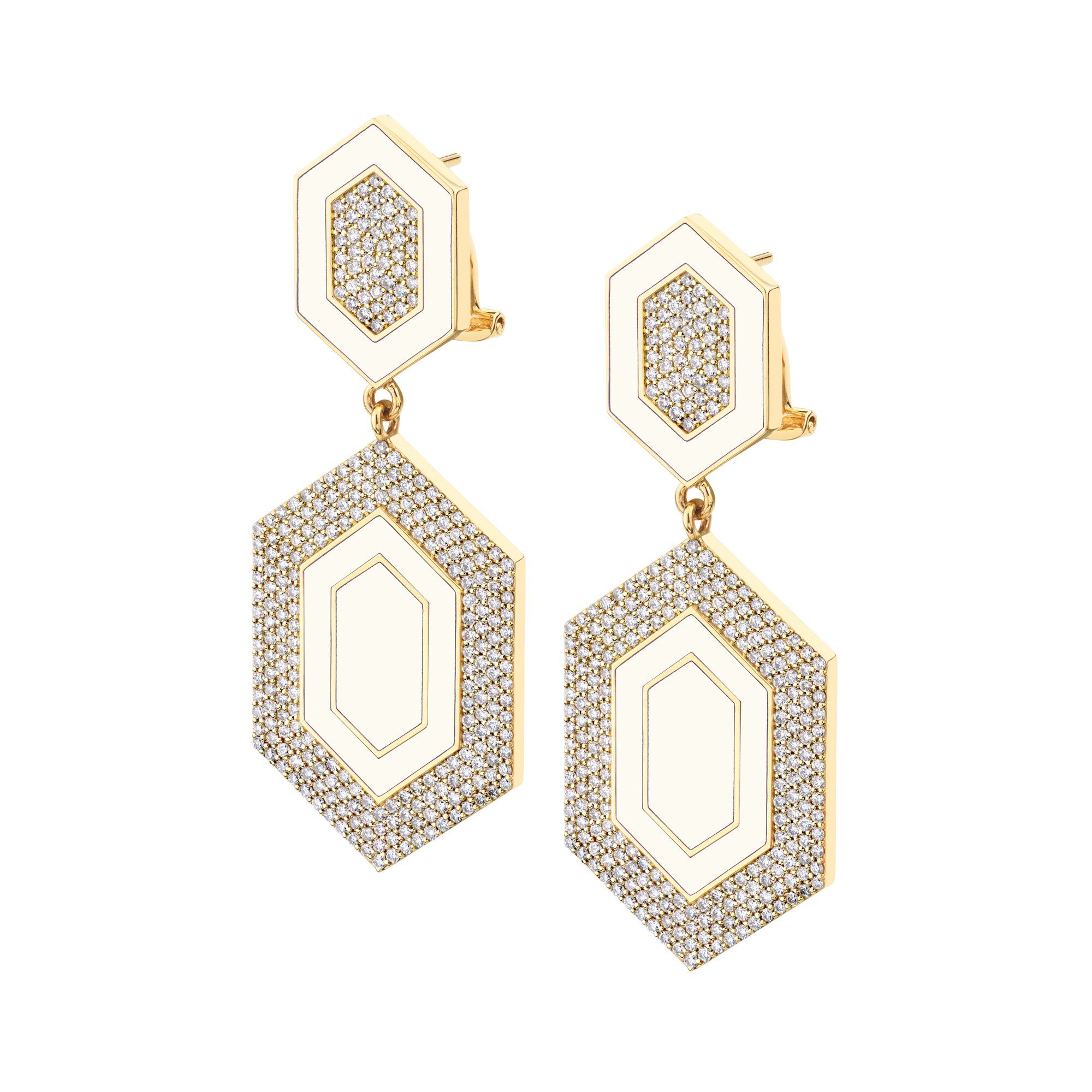 MICHAEL M Earrings 14k Yellow Gold / White Chroma Pavé Hexagon Cocktail Earrings ER490
