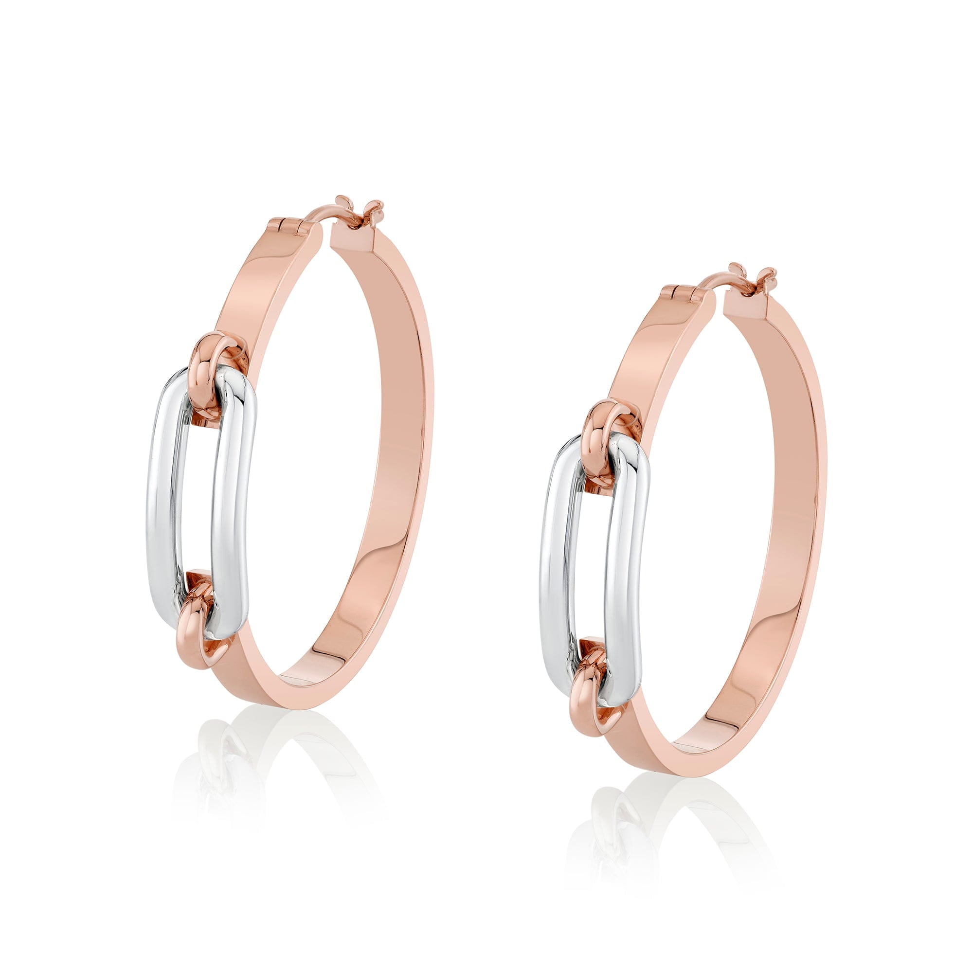 MICHAEL M Earrings 18K Rose Gold with White Gold Link Hoop Earrings ER362HP
