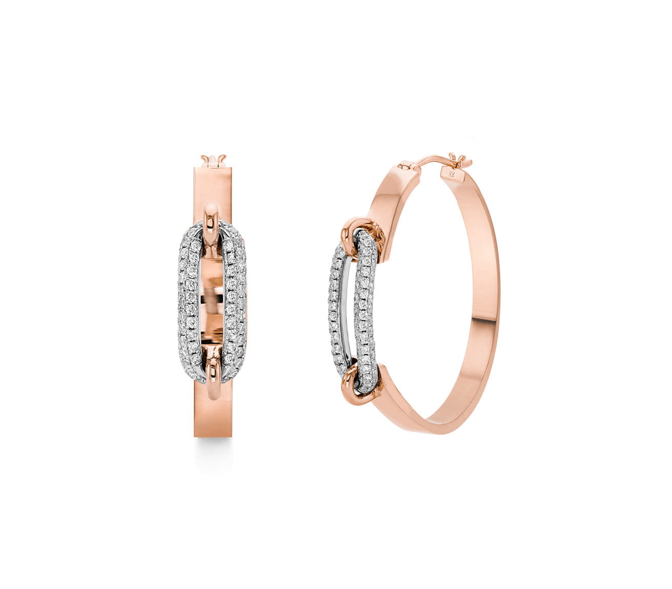 MICHAEL M Earrings 18K Rose Gold with White Gold Pavé Luxe Link Hoop Earrings
