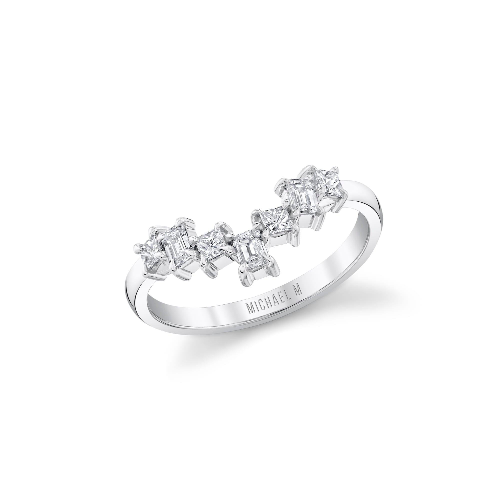 MICHAEL M Earrings 18K White Gold / 4 Mini Montage Emerald Chevron Ring F568