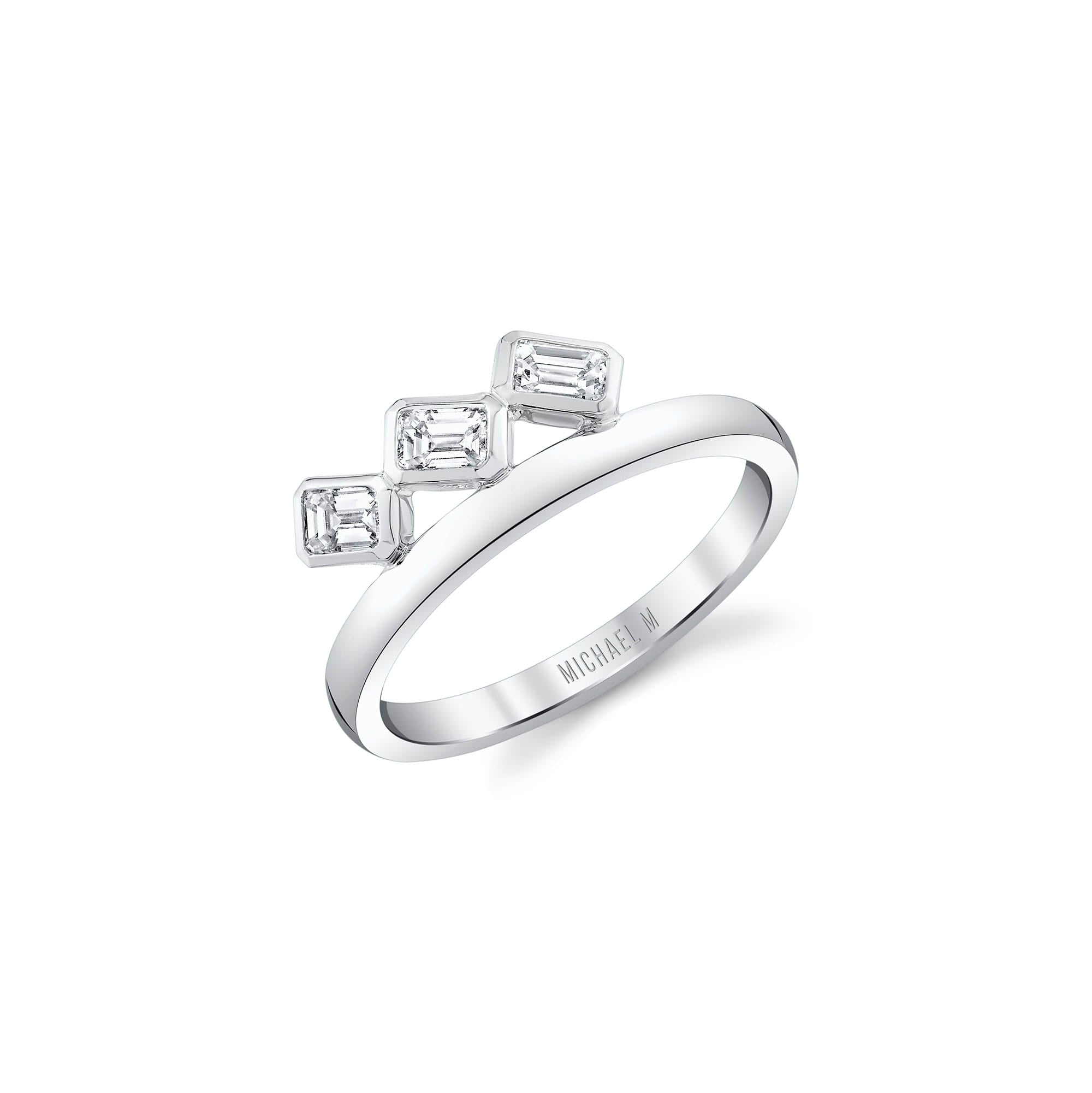 MICHAEL M Earrings 18K White Gold / 4 Montage Floating Emerald Ring F556