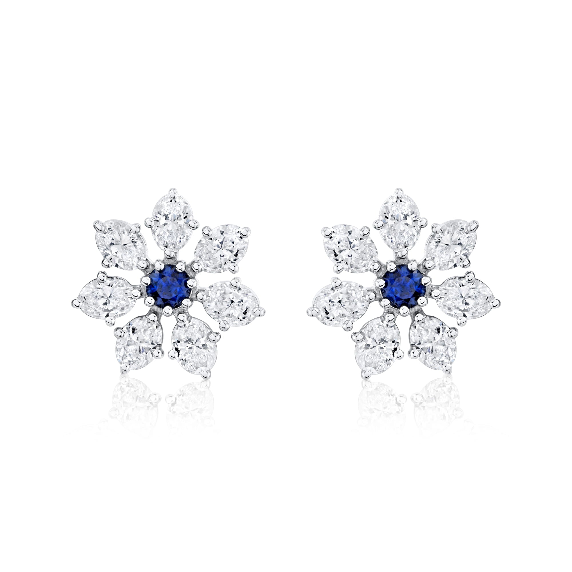 MICHAEL M Earrings 18K White Gold Montage Color Sapphire Floral Cluster Stud Earrings ER632