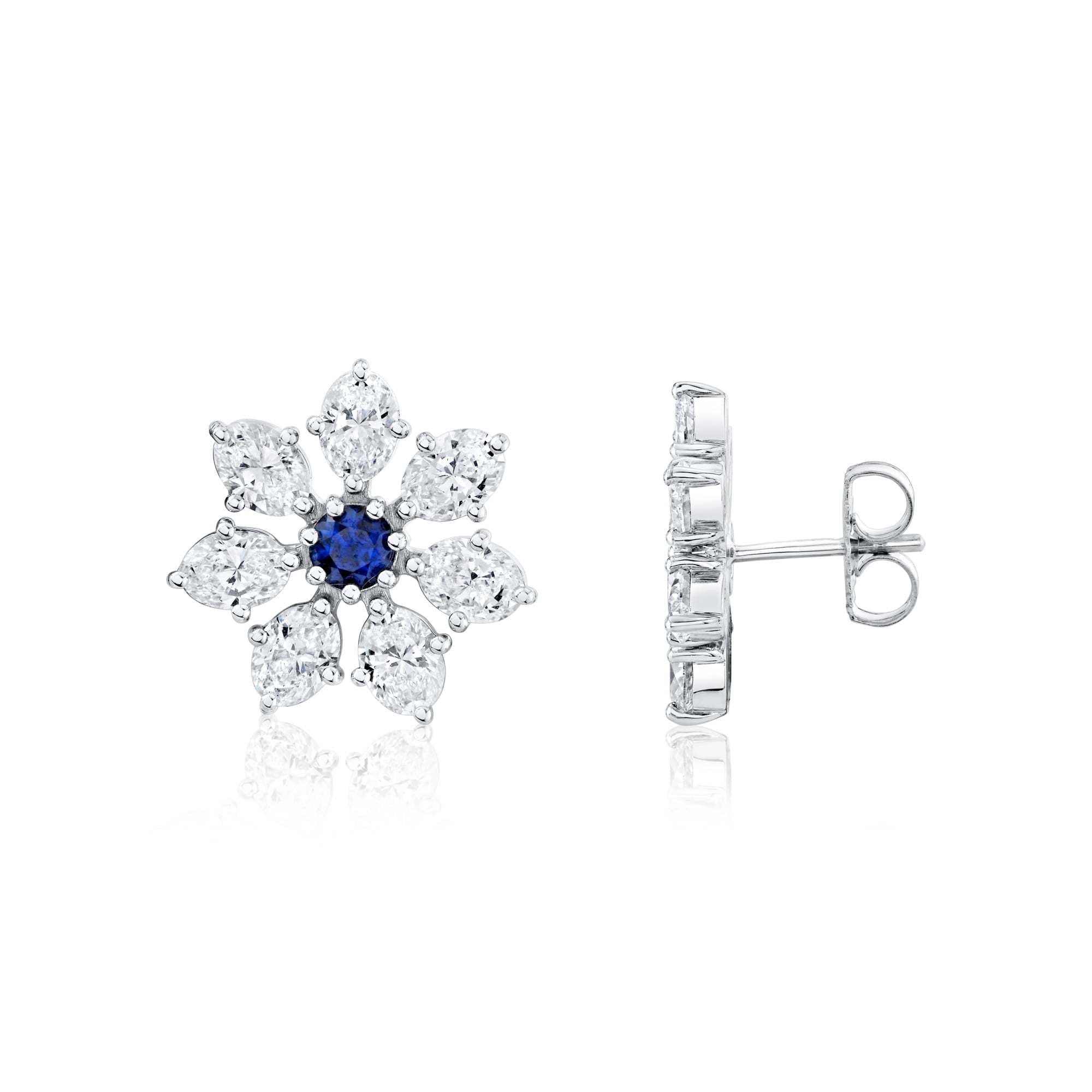 MICHAEL M Earrings 18K White Gold Montage Color Sapphire Floral Cluster Stud Earrings ER632