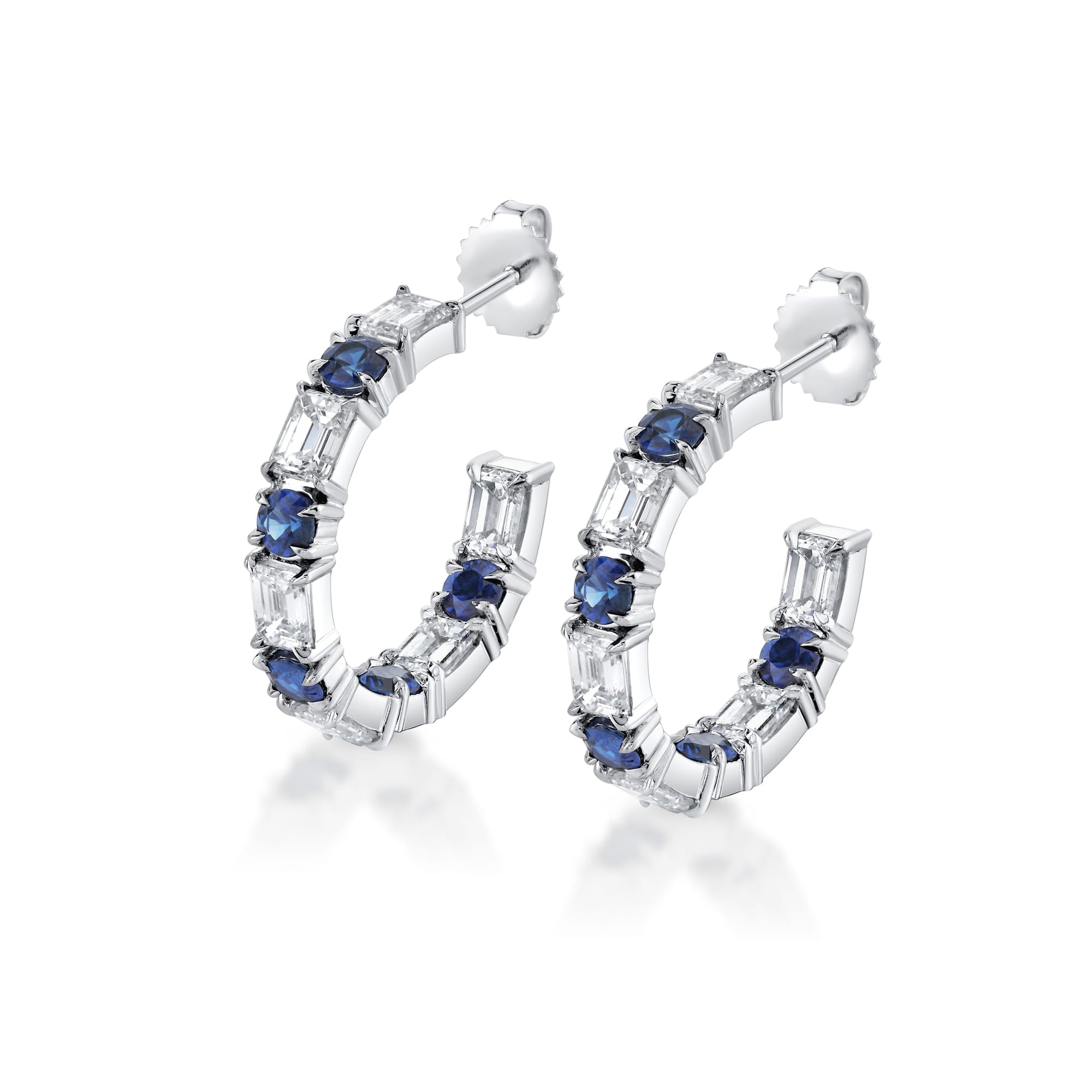 MICHAEL M Earrings 18K White Gold Montage Color Sapphire Mixed-Cut Hoops ER633