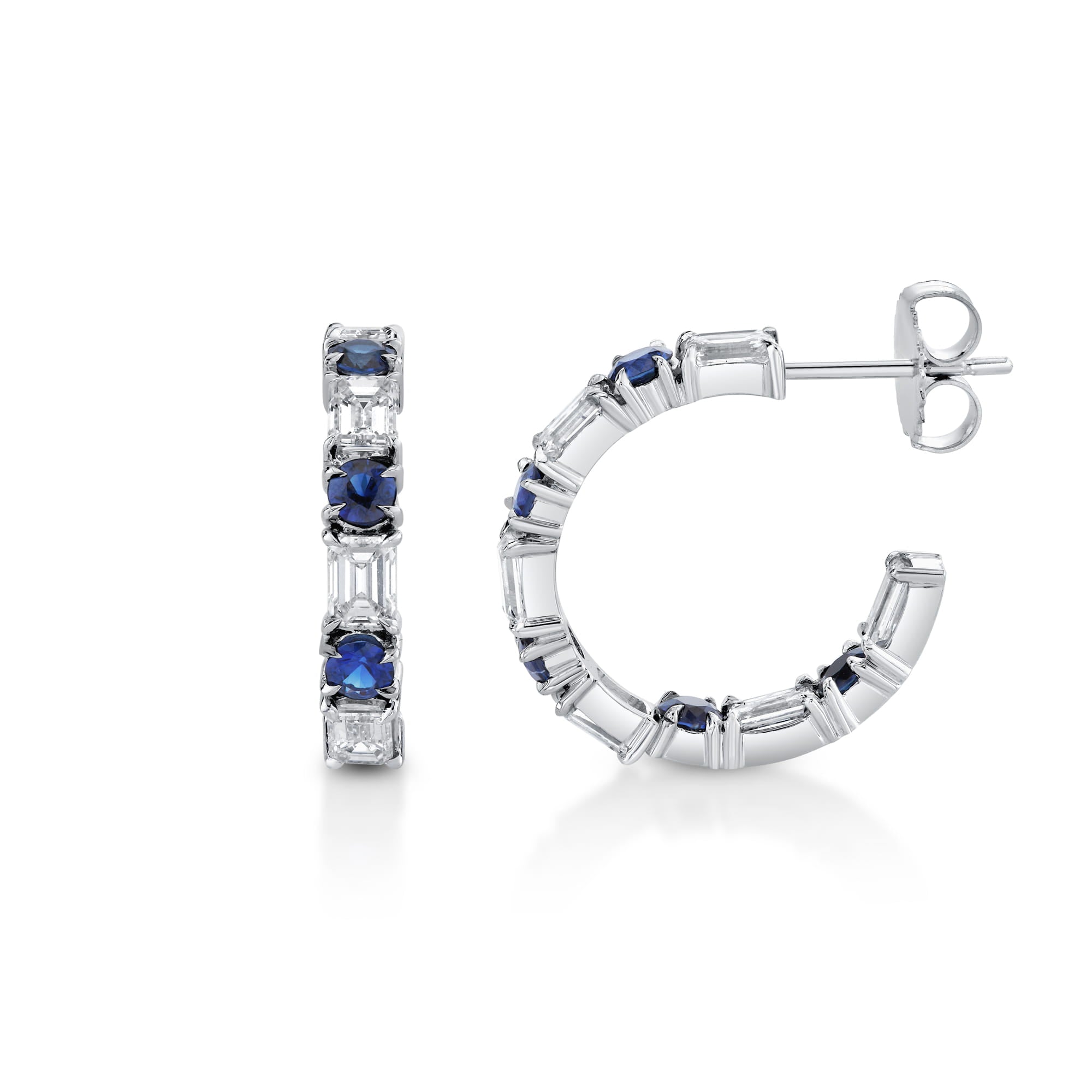 MICHAEL M Earrings 18K White Gold Montage Color Sapphire Mixed-Cut Hoops ER633