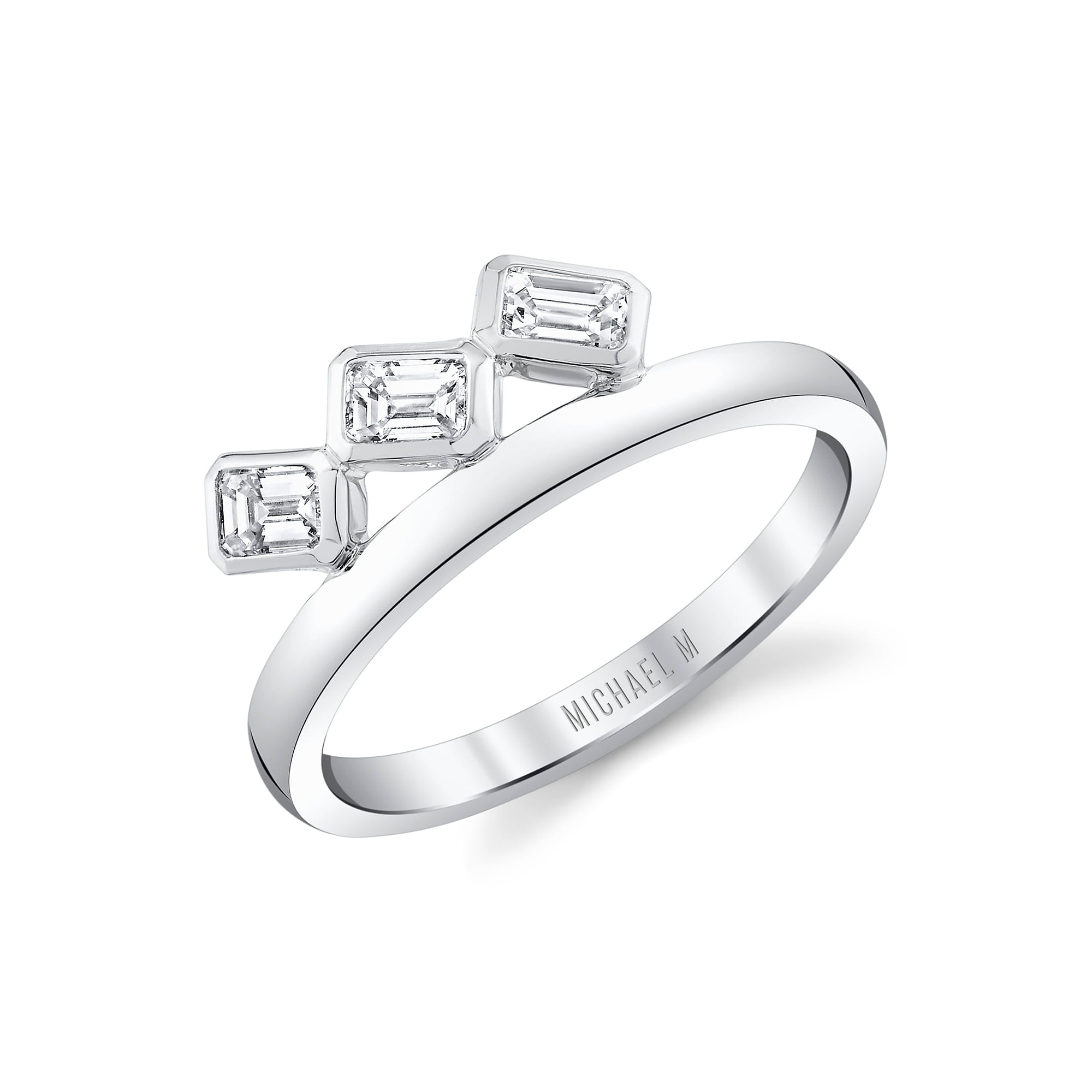 MICHAEL M Earrings 18K White Gold Montage Floating Emerald Ring F556