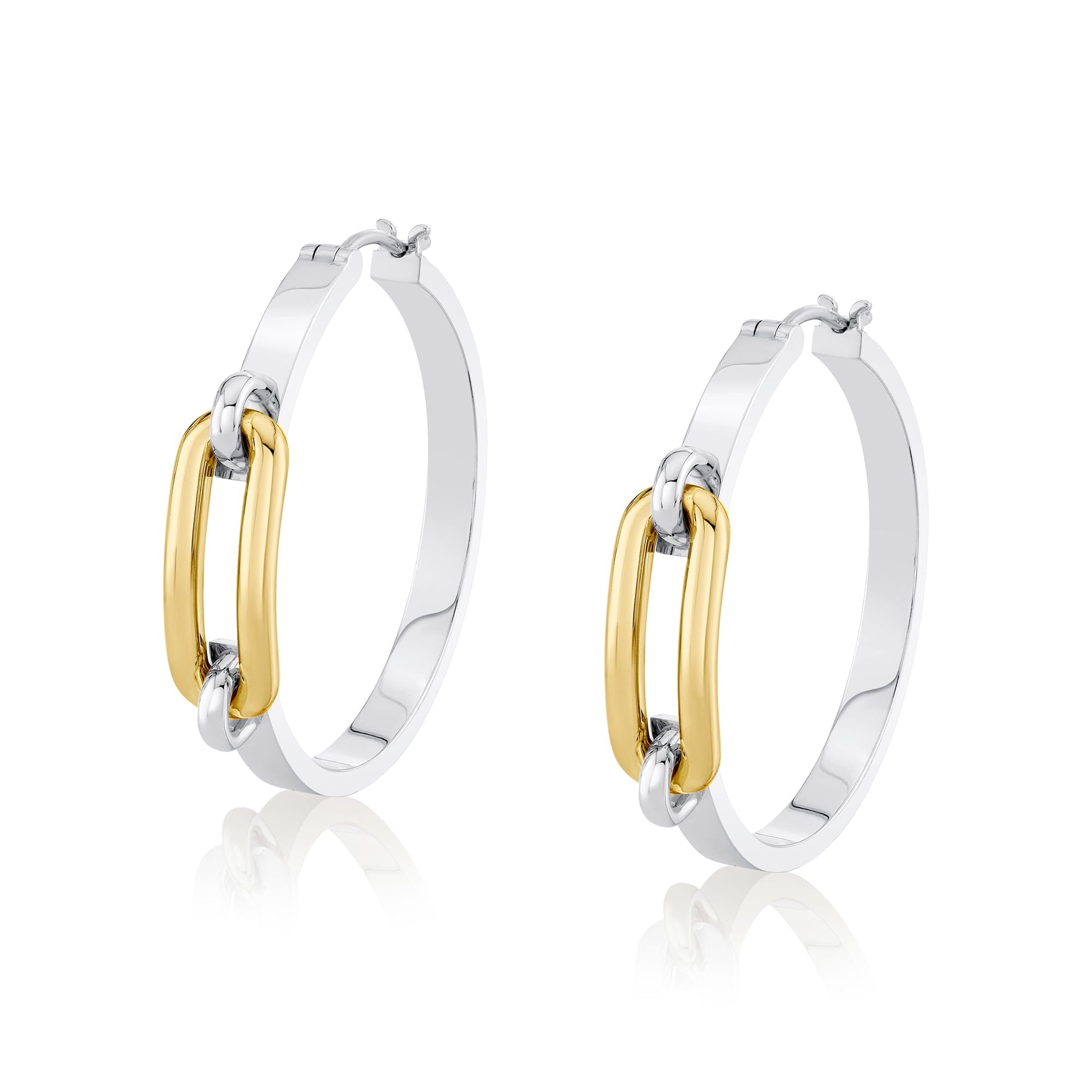 MICHAEL M Earrings 18K White Gold with Yellow Gold Link Hoop Earrings ER362HP