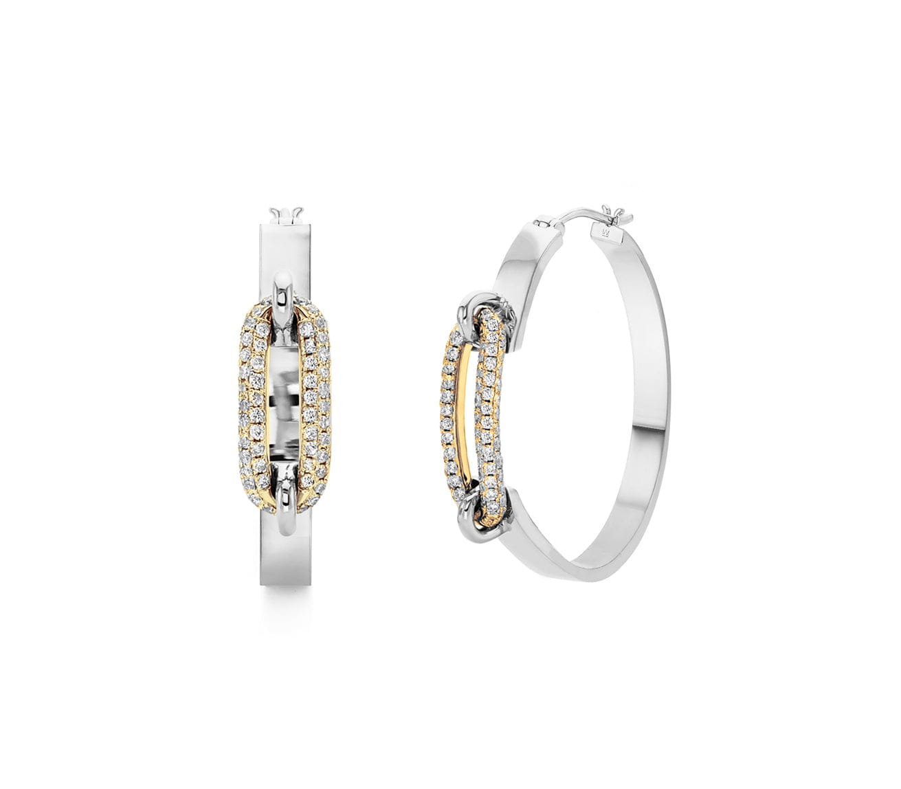 MICHAEL M Earrings 18K White Gold with Yellow Gold Pavé Luxe Link Hoop Earrings ER362