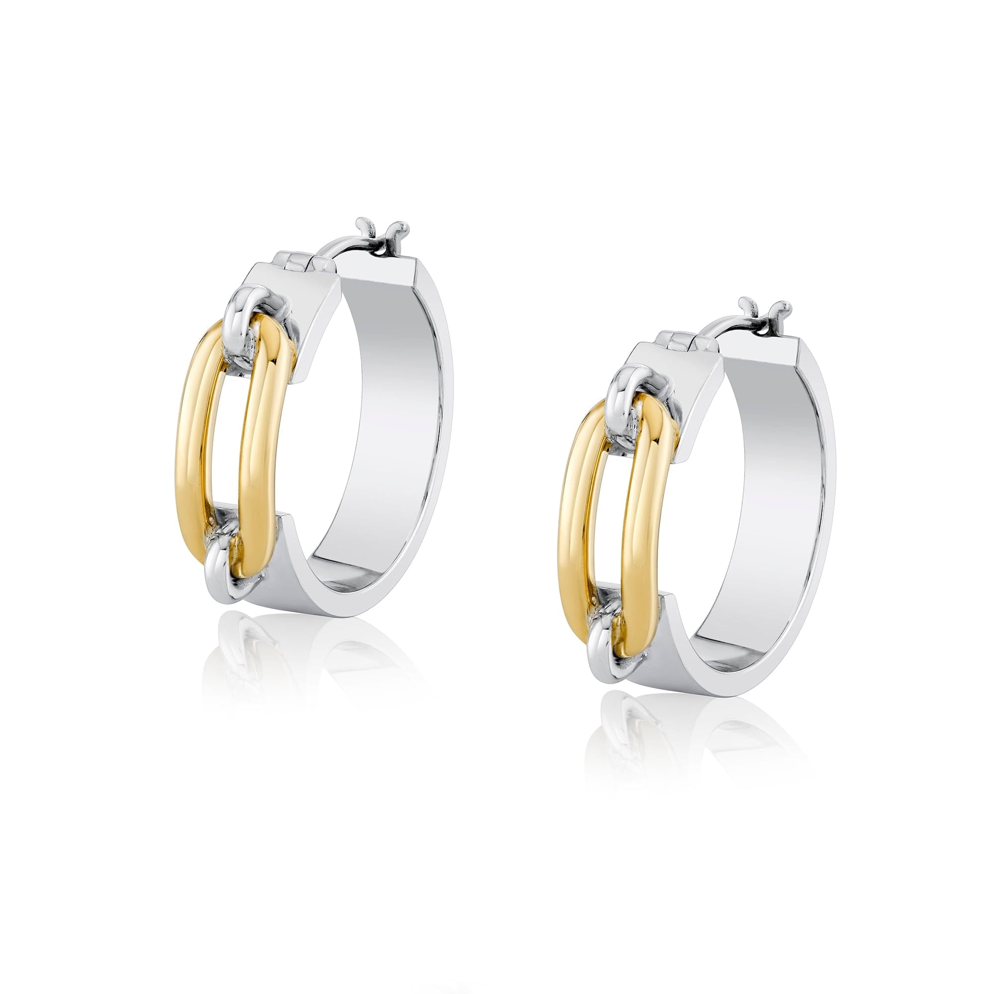 MICHAEL M Earrings 18K White Gold with Yellow Gold Wide Luxe Link Hoop Earrings ER361-HP