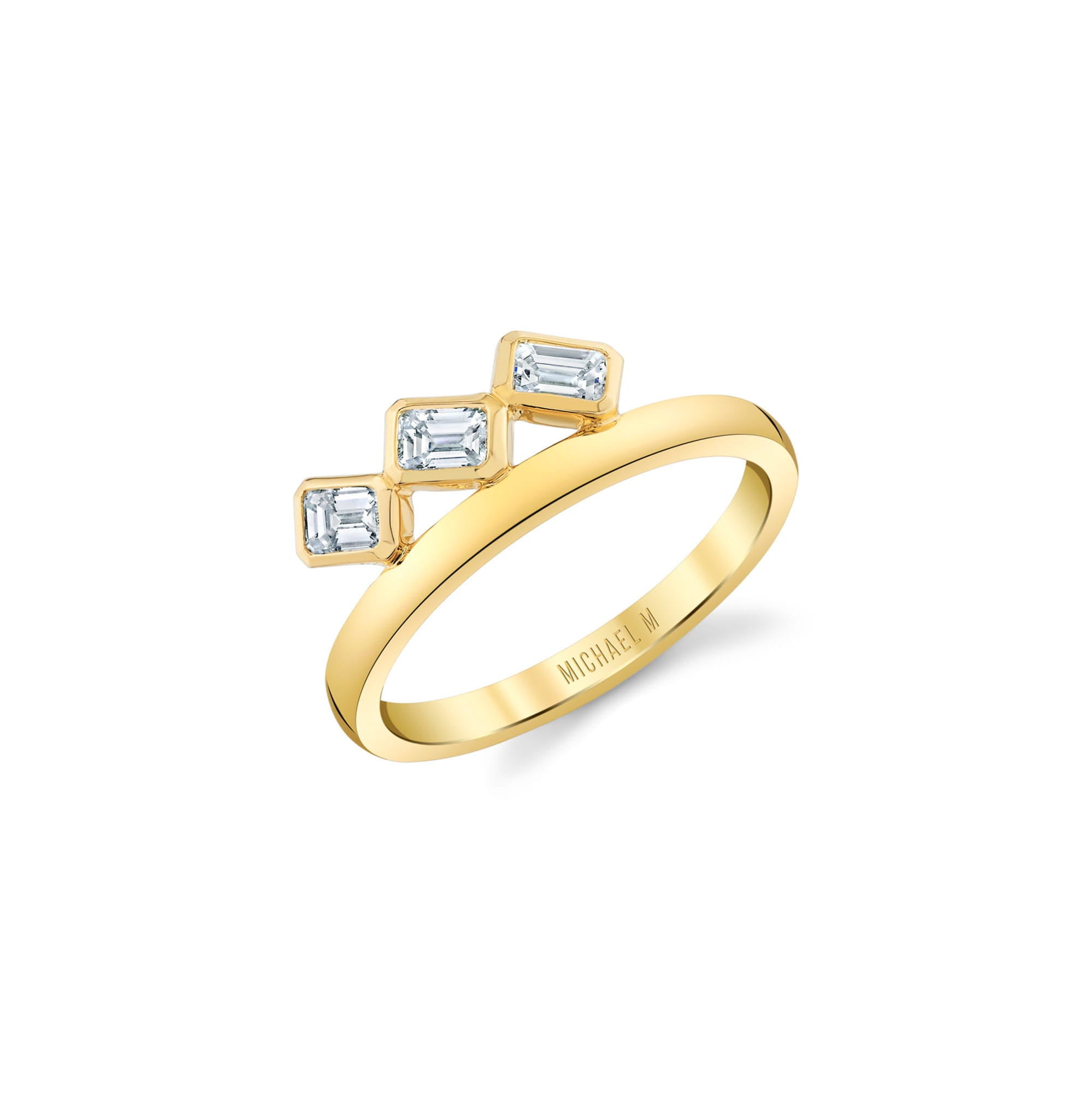 MICHAEL M Earrings 18K Yellow Gold / 4 Mini Montage Floating Emerald Ring F556
