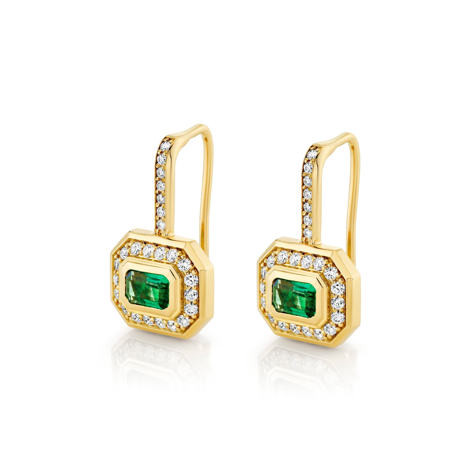 MICHAEL M Earrings 18K Yellow Gold Montage Color Emerald Halo Earrings ER646