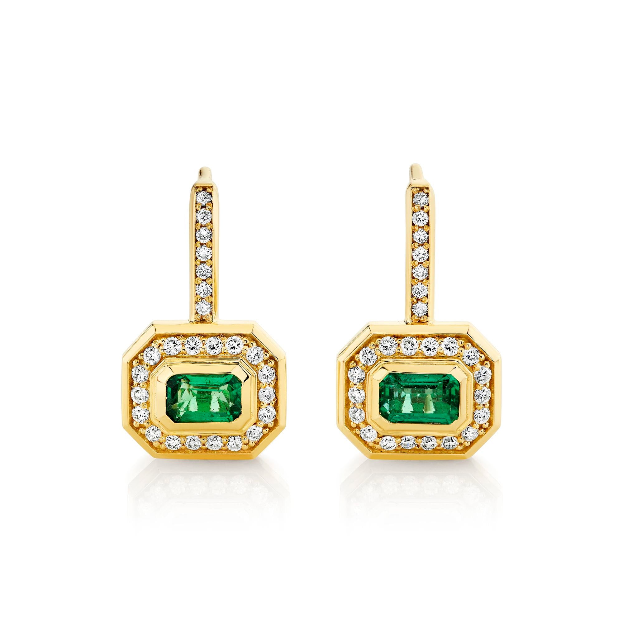 MICHAEL M Earrings 18K Yellow Gold Montage Color Emerald Halo Earrings ER646