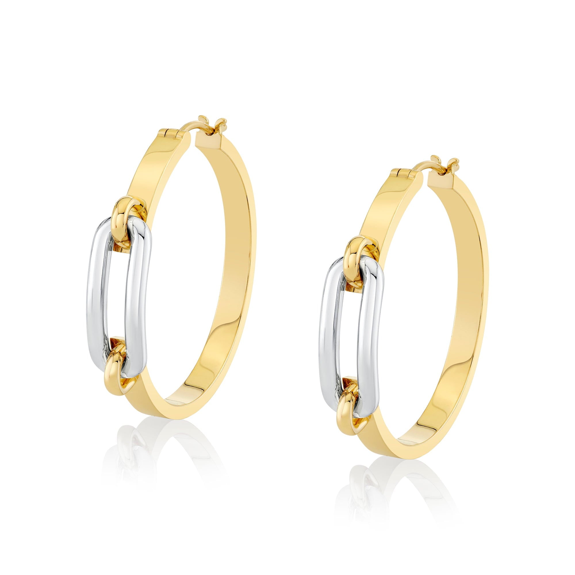 MICHAEL M Earrings 18K Yellow Gold with White Gold Link Hoop Earrings ER362HP