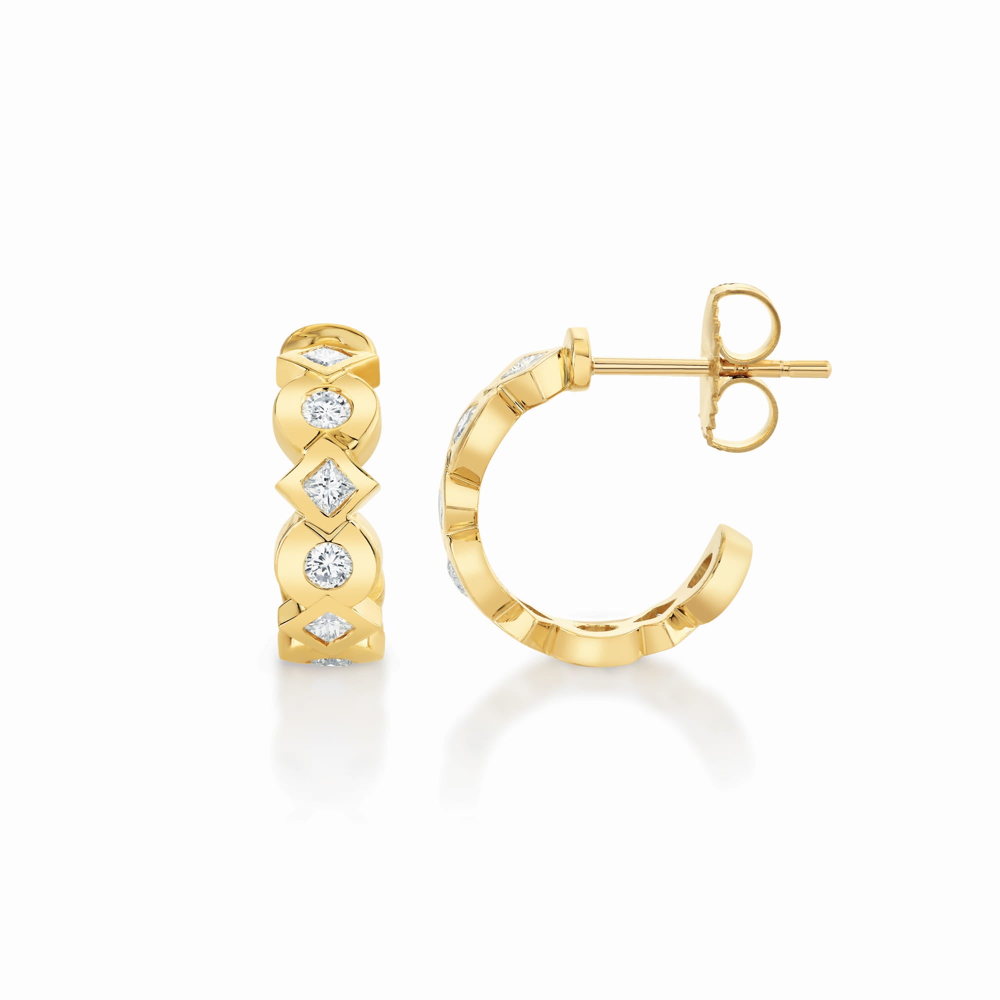 MICHAEL M Earrings Bezel Round and Princess Hoops